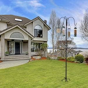 Bird Feeding Station Kit Pole Wild Bird Feeder Hanging Planter Hanger Multi Feeder Hanging with Metal Suet Feeder Bird Bath for Attracting Wild Birds