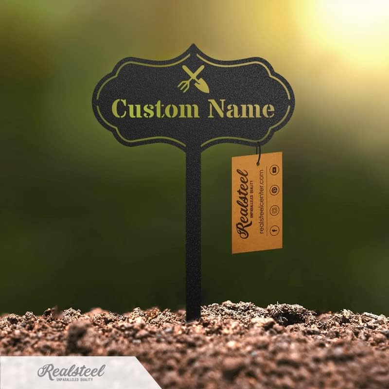 RealSteel ā Customizable Seed & Plant Markers - Outdoor Herb Garden Stakes - Elegant Fruit/Vegetable Labels - Steel Plant Tags for Pots - Classy Design for Farmhouse/Greenhouse ā Sun Icon