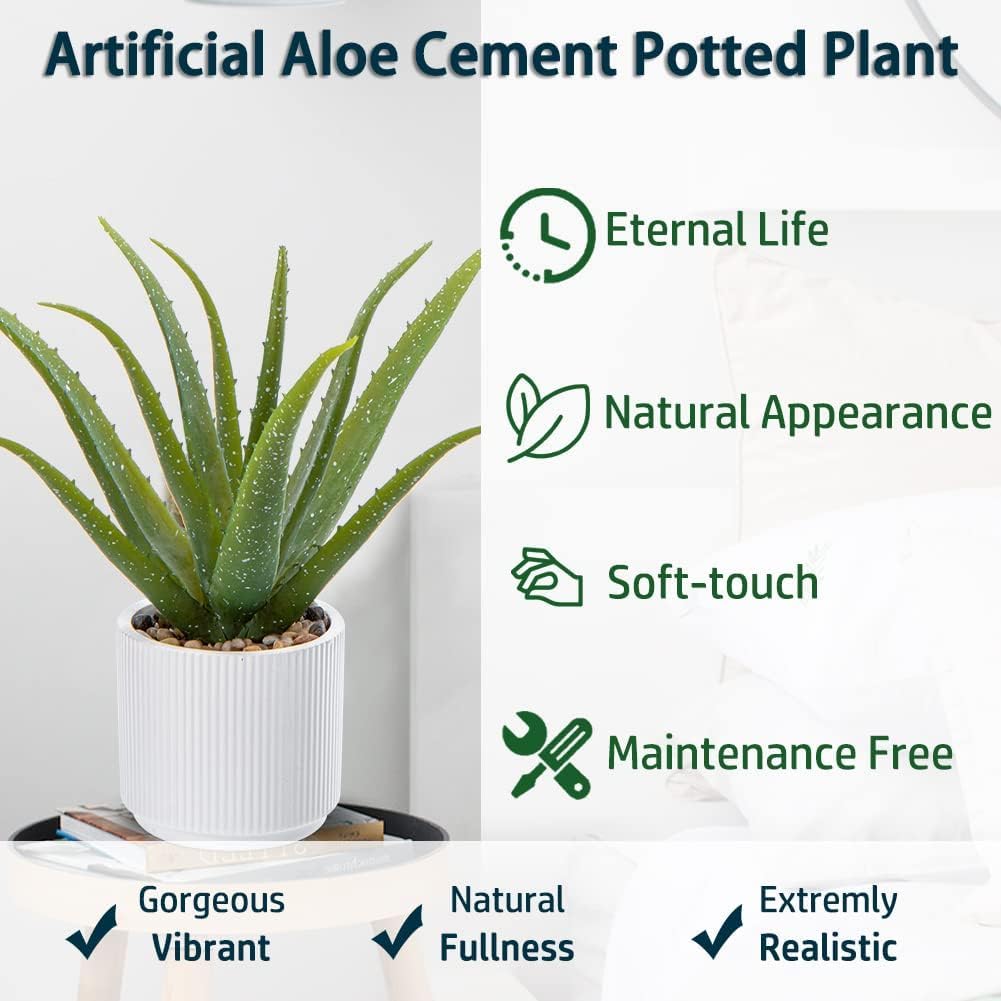 Artificial Succulent Aloe Plants 13 Inch Large Faux Succulents with Ceramic Pot Fake Aloe Potted Plant for Home Indoor Bathroom Table Bedroom Shelf Office Decor