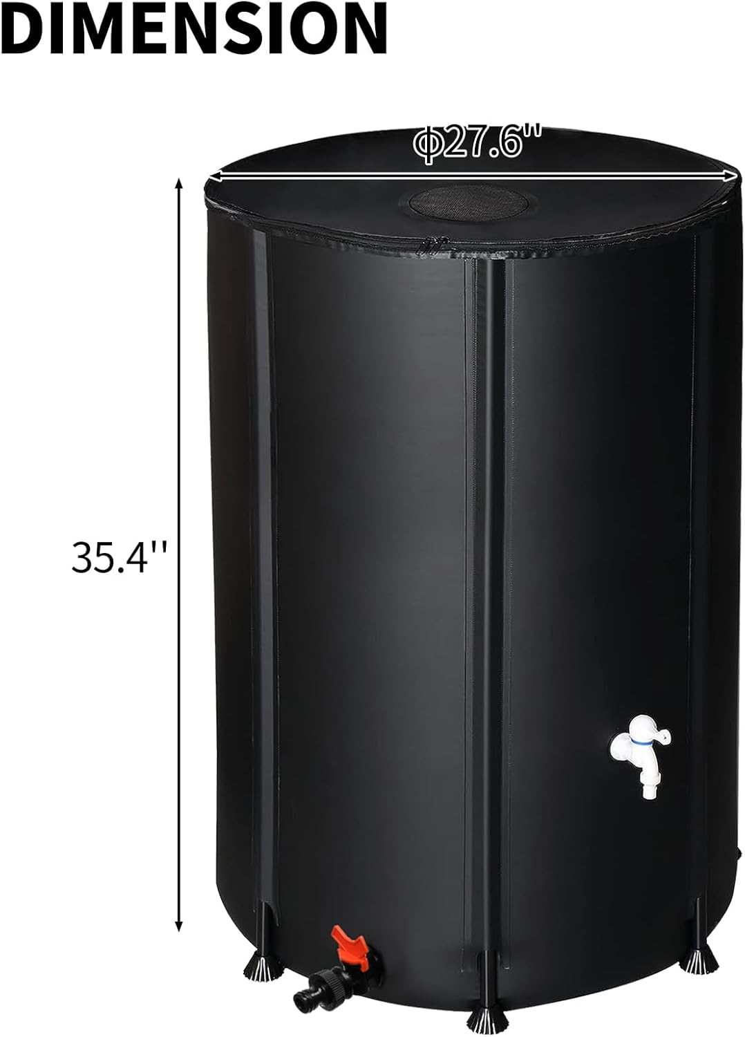 100 Gallon Collapsible Rain Barrel, Water Storage Tank, Portable Rainwater Collection System, Rain Catcher Barrel with Two Spigots and Overflow Kit, Rain Water Barrel Collector for Garden, Black