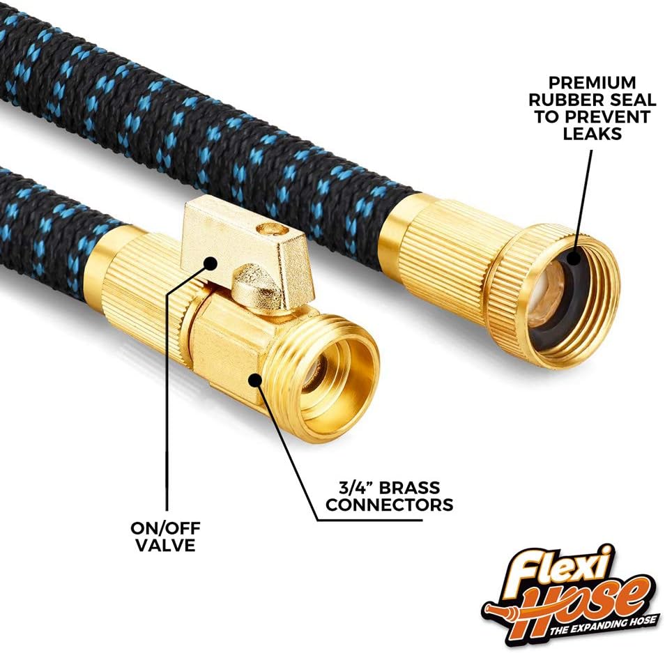 Flexi Hose with 8 Function Nozzle, 100FT - Lightweight Expandable Garden Hose, No-Kink Flexibility, 3/4 Inch Solid Brass Fittings and Double Latex Core