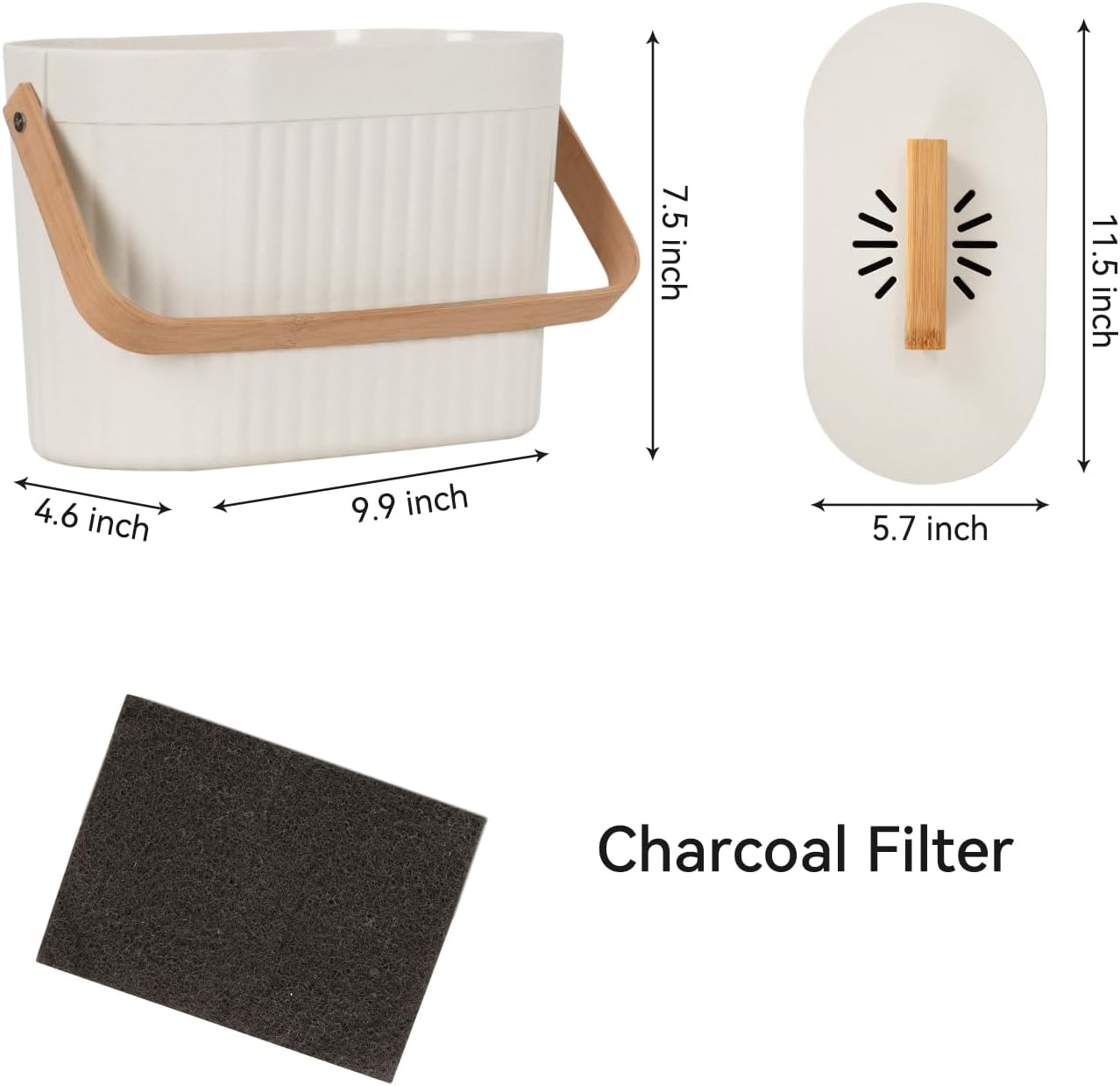 Odorless Counter Top Compost Bucket with Lid - Yatmung Small Kitchen Compost Bin Countertop - Narrow Sustainable Bamboo Composting Pail - Indoor Composter - Slim Food Waste Bin for Kitchen - Cream -