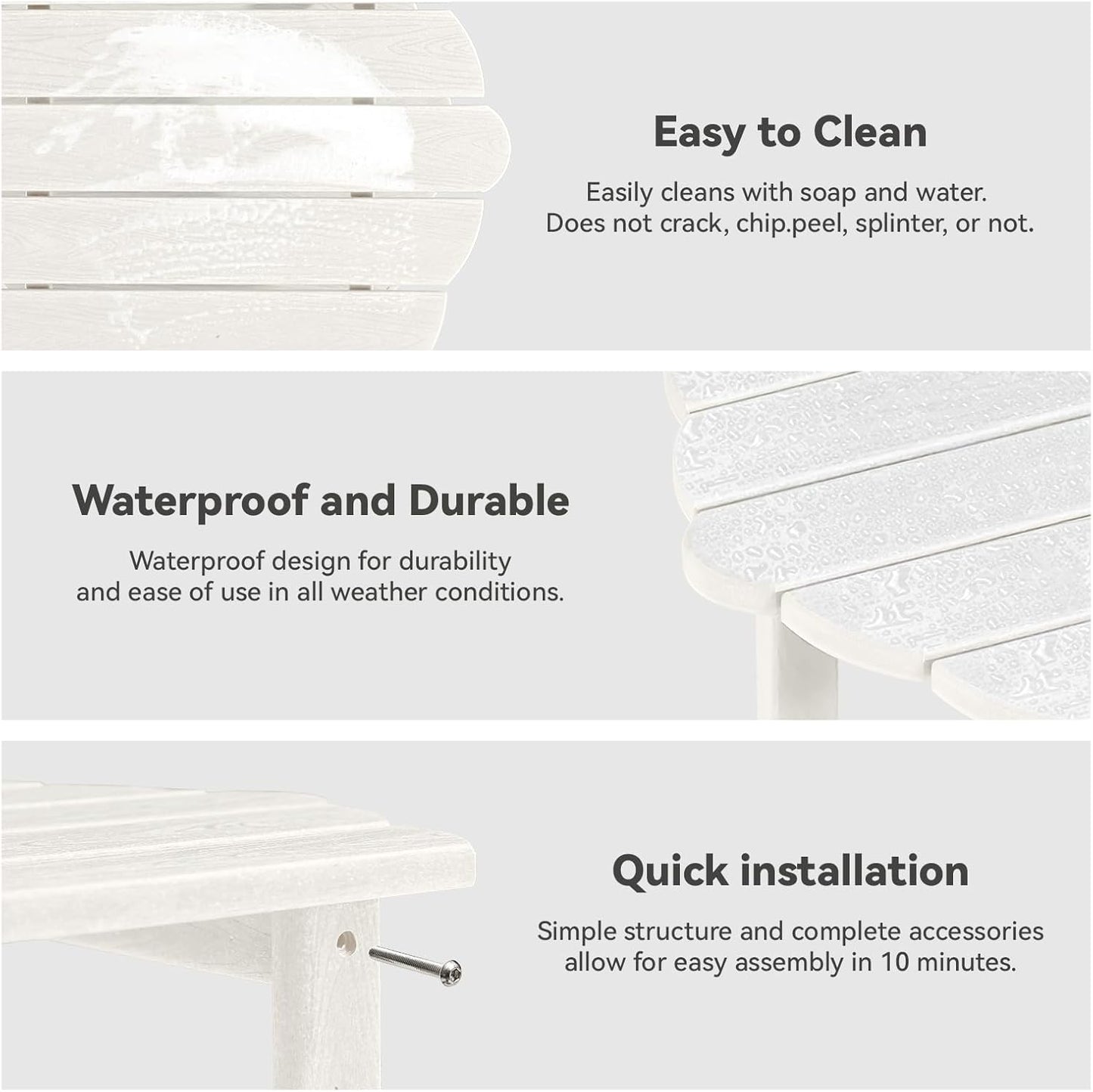 Small Outdoor Side Tables Modern 2-Tier Adirondack Table Rustic End Table HDPE Storage Shelf Industrial Corner Rectangle Coffee Table for Patio Garden Balcony Backyard Pool Farmhouse Home White