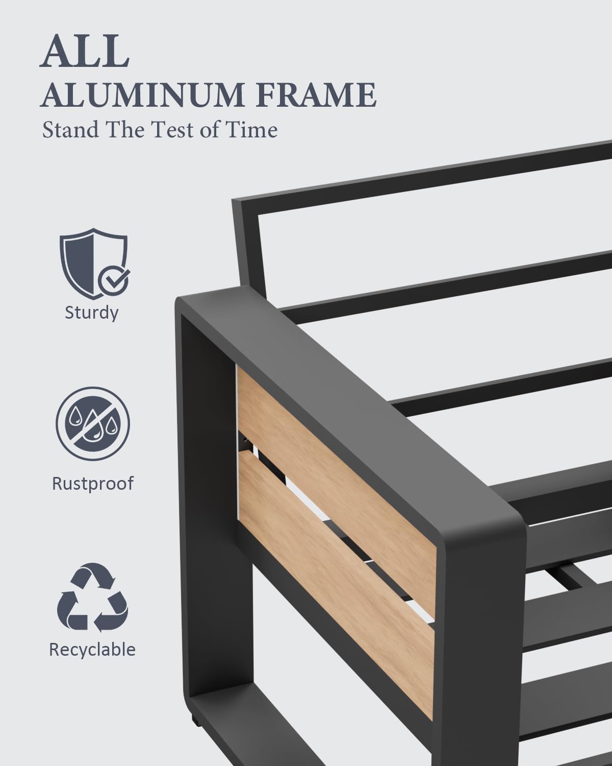 ZANDOR Aluminum Outdoor Patio Furniture Set, 4-Piece Metal Modern Outside Sectional Conversation Lawn Furniture with Coffee Table & Washable Thick Cushions,Seating Sofa for Garden/Backyard/Porch Grey