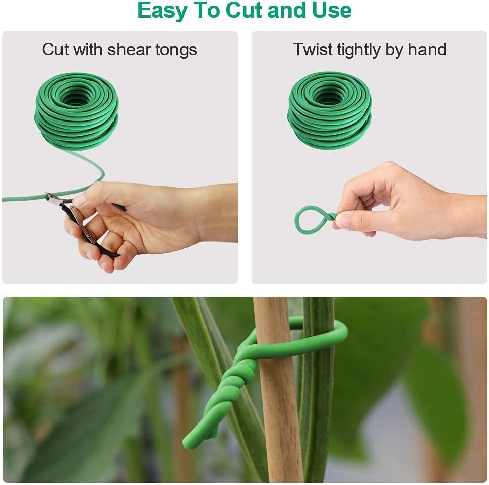 Soft Plant Ties, Garden Ties TPR Flexible Durable Heavy Duty Twist Wire for Twine Tomato Branches Vines and Tying Up Cable Wires (Green) (50ft, 0.2in)