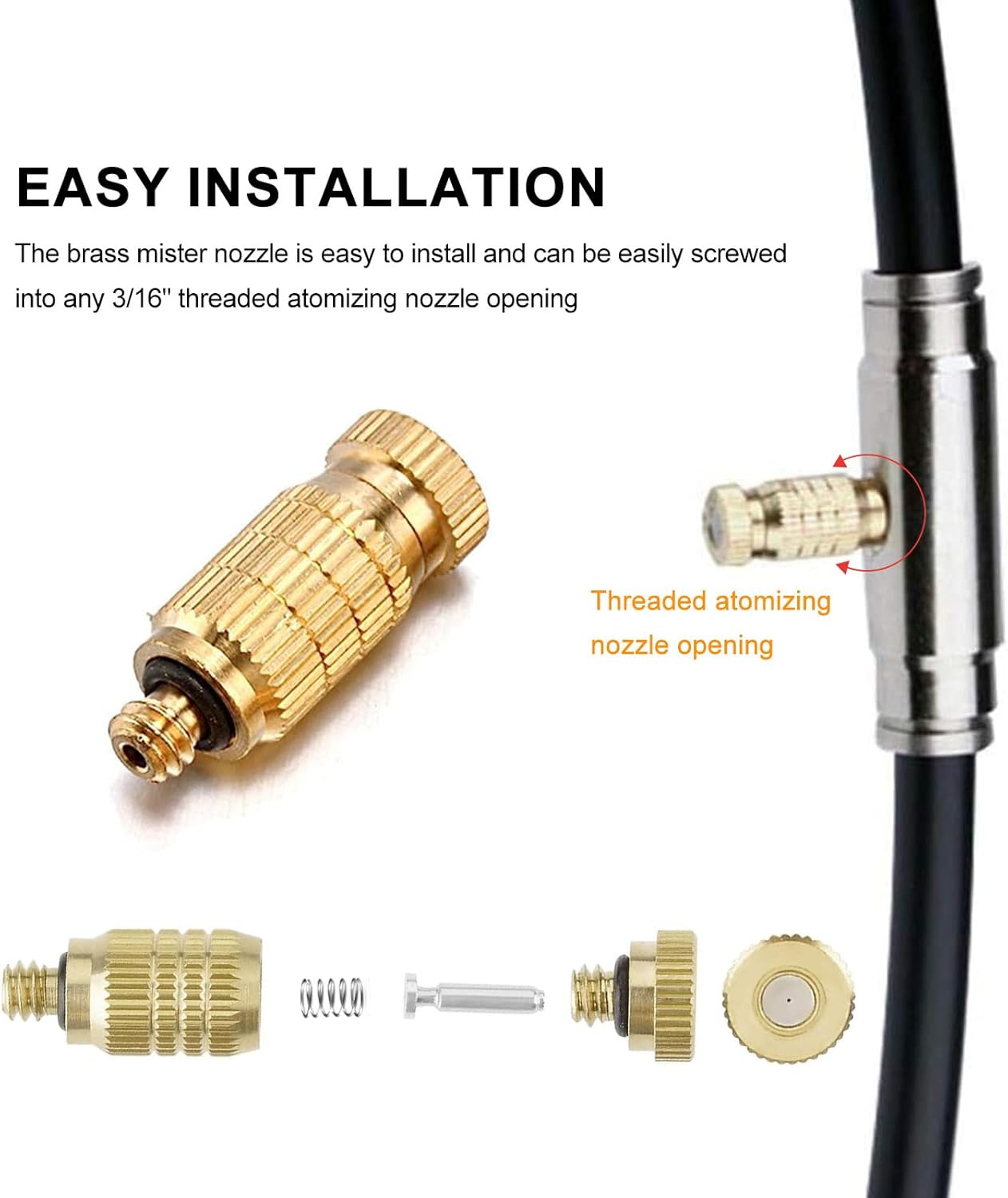 20pcs High Pressure Atomizer Nozzle Brass Misting Nozzles for Outdoor Cooling System, Landscaping, Greenhouse Irrigation, Air Humidification, Anti-Drip Fogging Spray Head(0.006"/0.15mm)