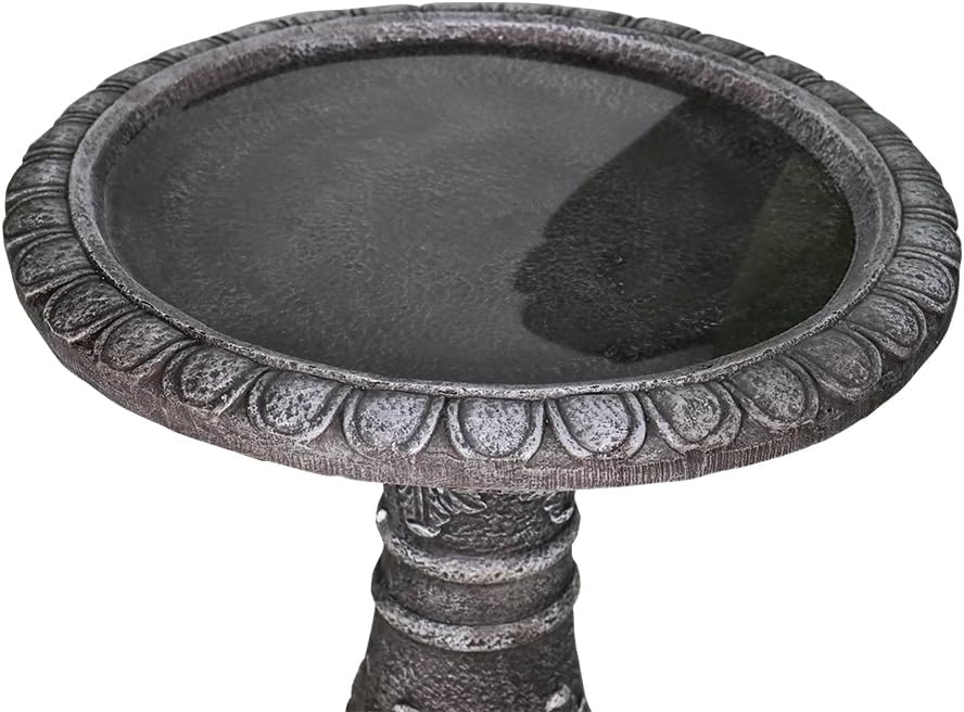 24.4" H Cement Bird Bath for Garden- Fibre Reinforced Concrete Bird Baths for Outdoors, Large Size Vintage Carved Pedestal Birdbath for Patio, Yard, Lawn -20”Dia. X 24.4”H Bird Fountain