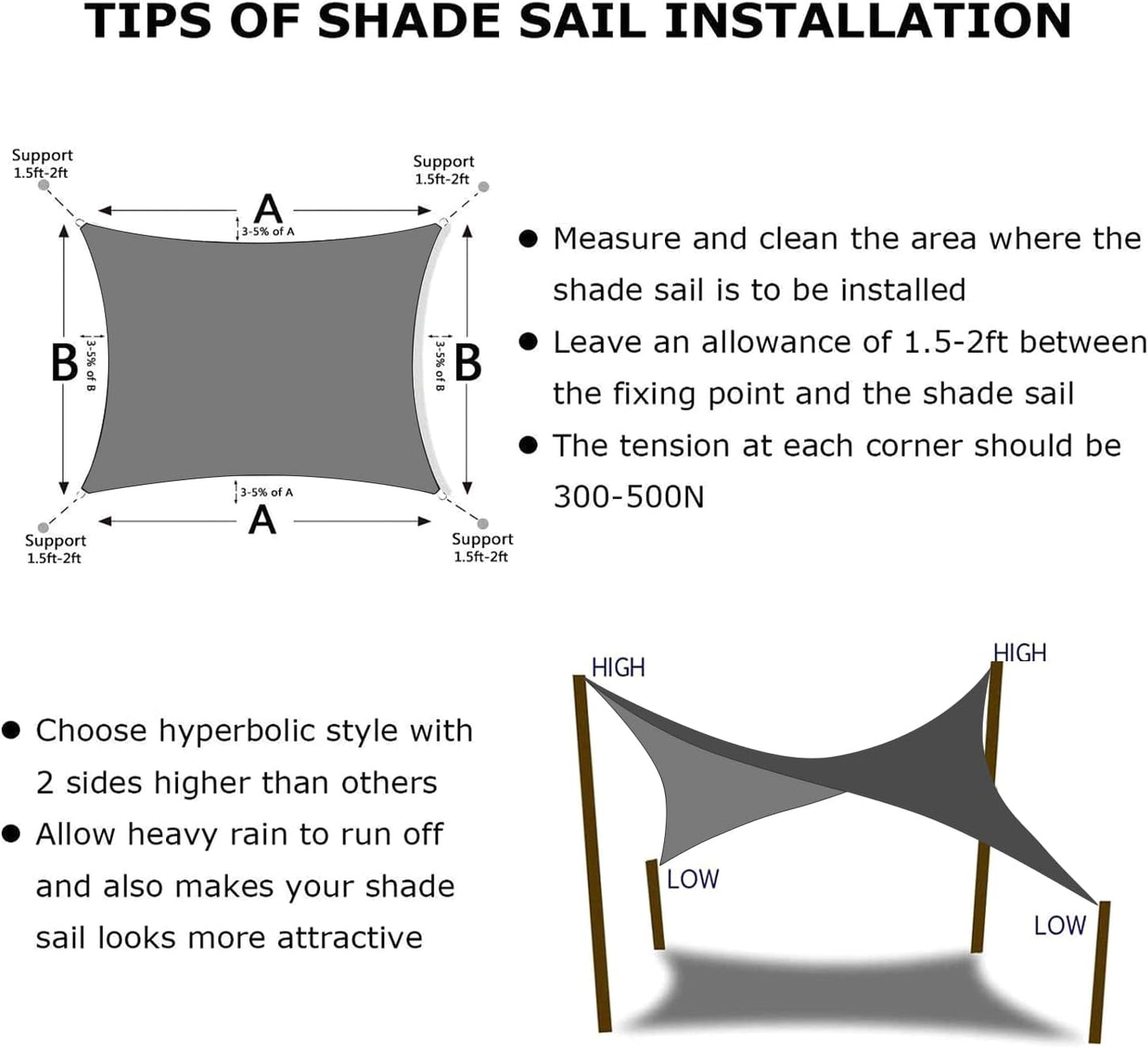 KANAGAWA 8'X9' Dark Gray Custom Size Sun Shade Sail Rectangle UV Block Canopy Cover for Patio Backyard Lawn Garden Outdoor (Customized Available)