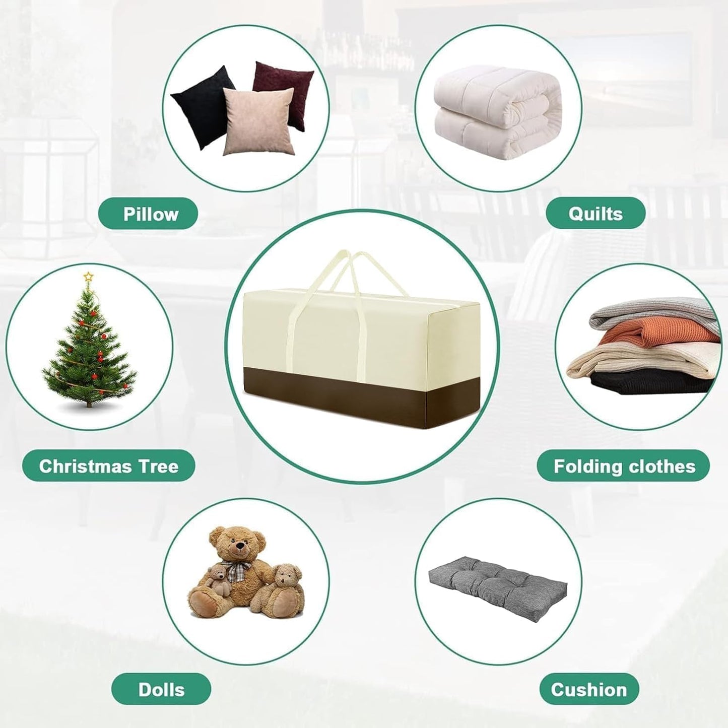 Extra Large Patio Outdoor Waterproof Cushion Storage Bag, Outdoor Cushion Furniture Storage Bag with Handles and Zippered 68 x 30 x 20 Inch, Beige