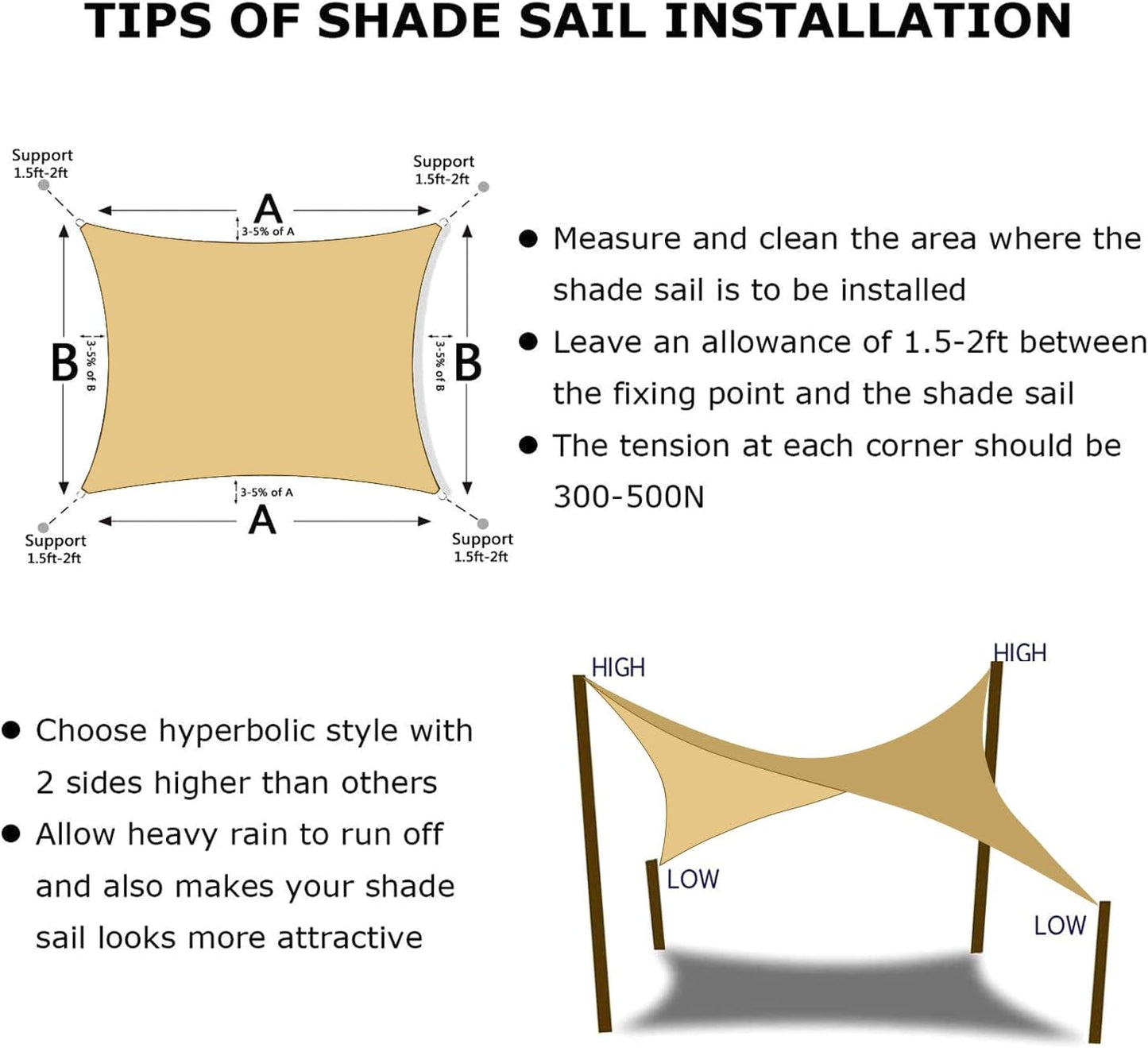 KANAGAWA 10'X15' Sand Custom Size Sun Shade Sail Rectangle UV Block Canopy Cover for Patio Backyard Lawn Garden Outdoor (Customized Available)