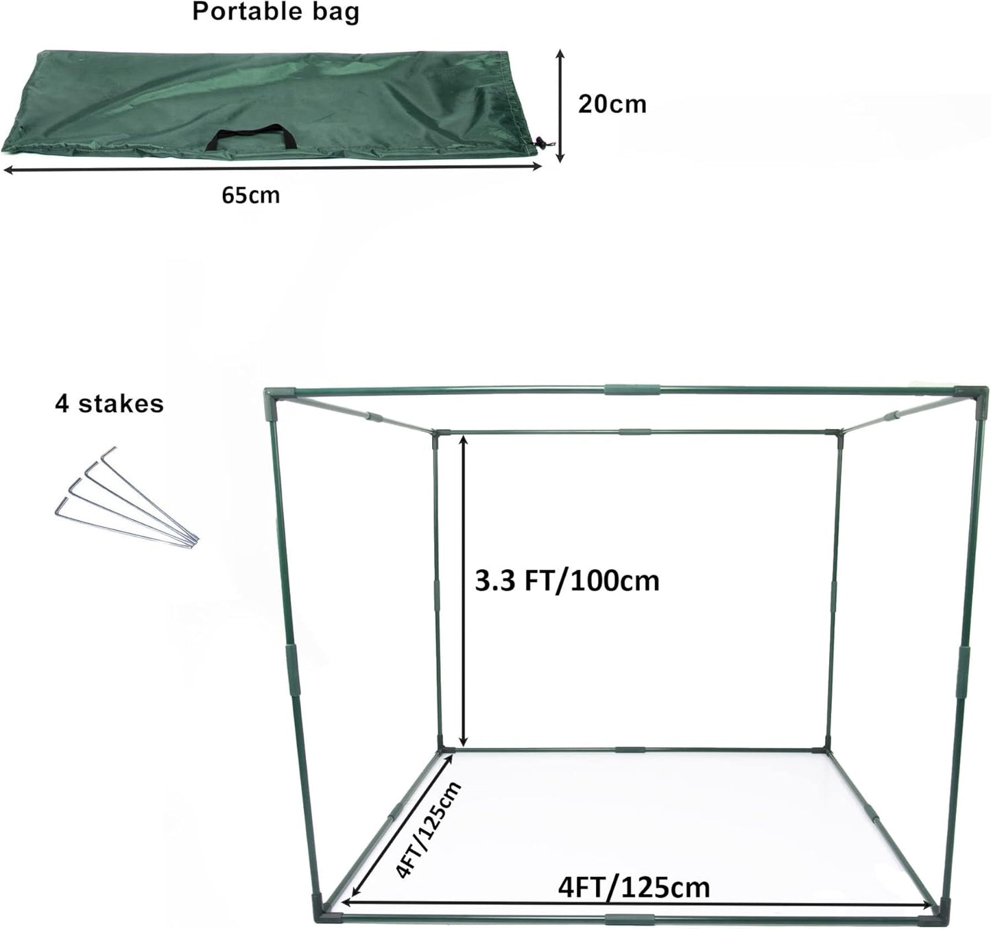 Square 4'x4' Netting Cover 3.3FT Tall Crop Cage Pest Guard Cover for Vegetables Fruits Durable Plant Garden Net with 4 Stakes