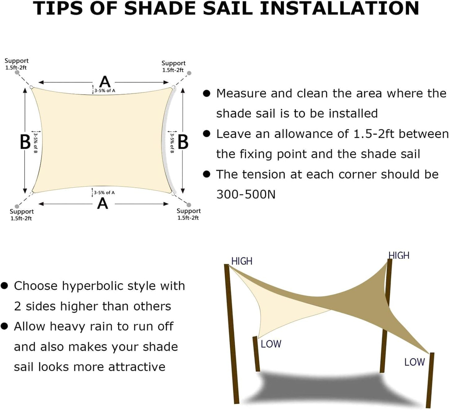KANAGAWA 10'X13' Cream Custom Size Sun Shade Sail Rectangle UV Block Canopy Cover for Patio Backyard Lawn Garden Outdoor (Customized Available)