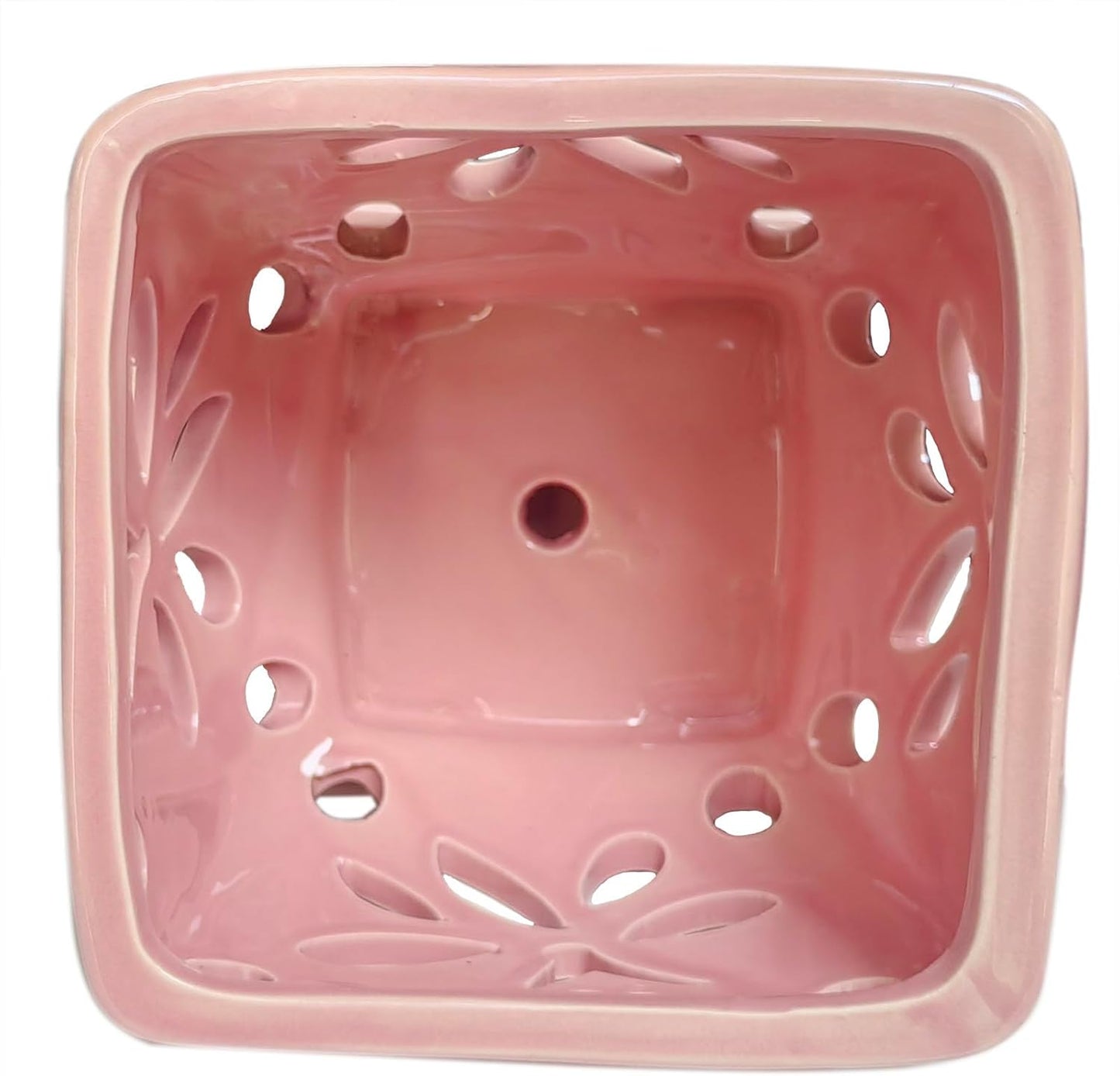 Orchid Pots with Holes Square Ceramic Orchid Planter Pots 5.5 inch (Pink)