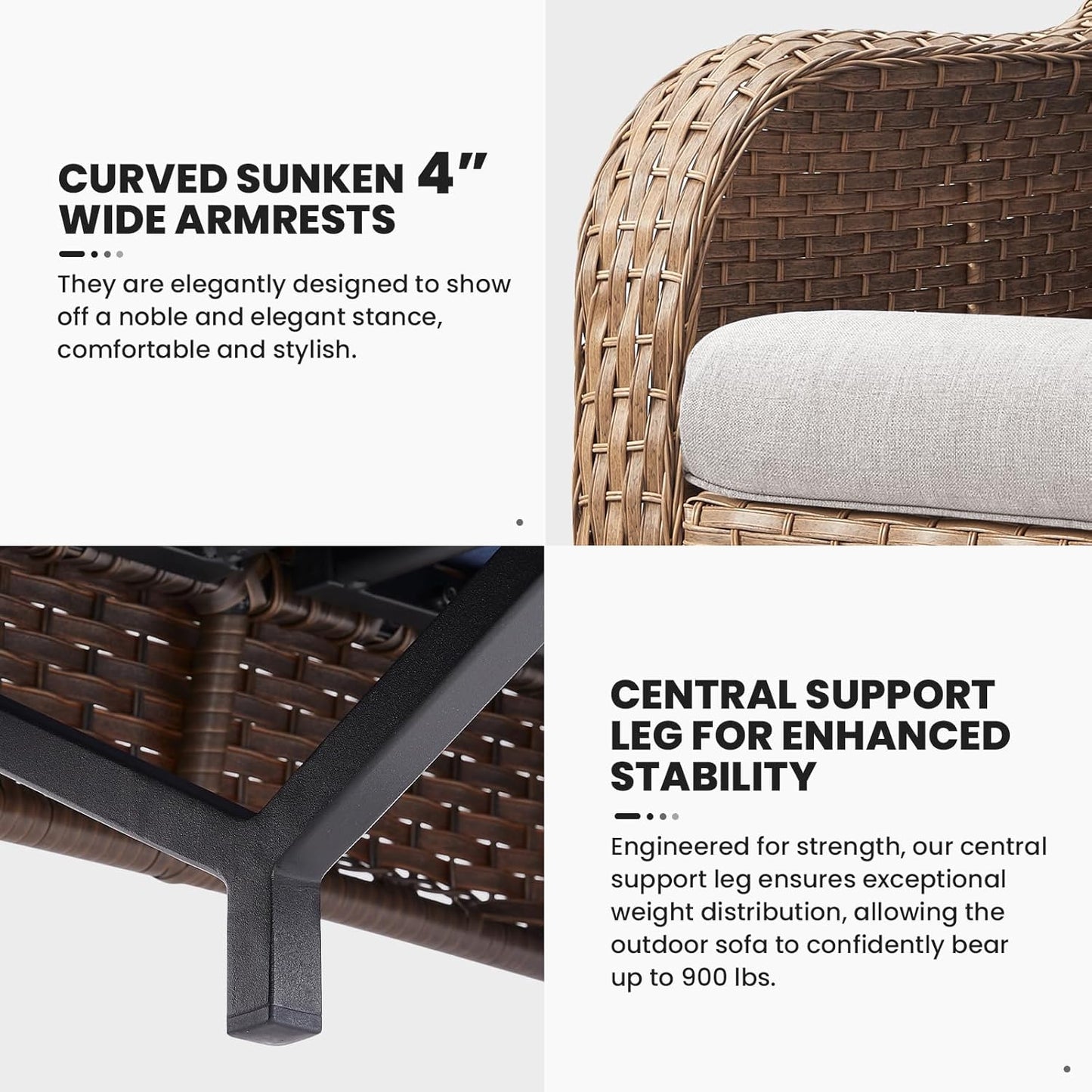 Outdoor Couch Wicker Patio Sofa - 75Inch Rattan Sofa with Hight Backrest Wide Armrest, All Weather Outdoor 3 Seater Seating Wicker Couch for Balcony Proch Deck Backyard Yellow/Beige