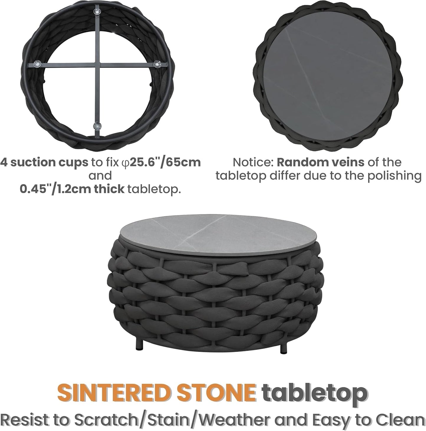 Fully Assembled Patio Furniture Set: 5 Pieces Woven Rope Outdoor Conversation Set Cushioned - Modern Metal Deck Loveseat Chair Table Set - Porch Seating for Courtyard Garden Pool Balcony Hotel