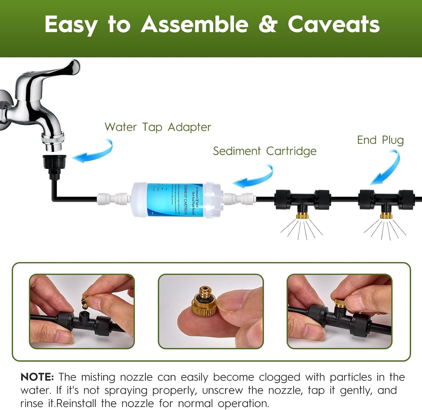 100FT Misting Cooling System for Patio & Garden - Brass Nozzles, UV-Resistant Tubing, DIY Installation - Water-Saving Backyard Mister for Outdoors, Greenhouse, Trampoline, Pool, BBQ Parties