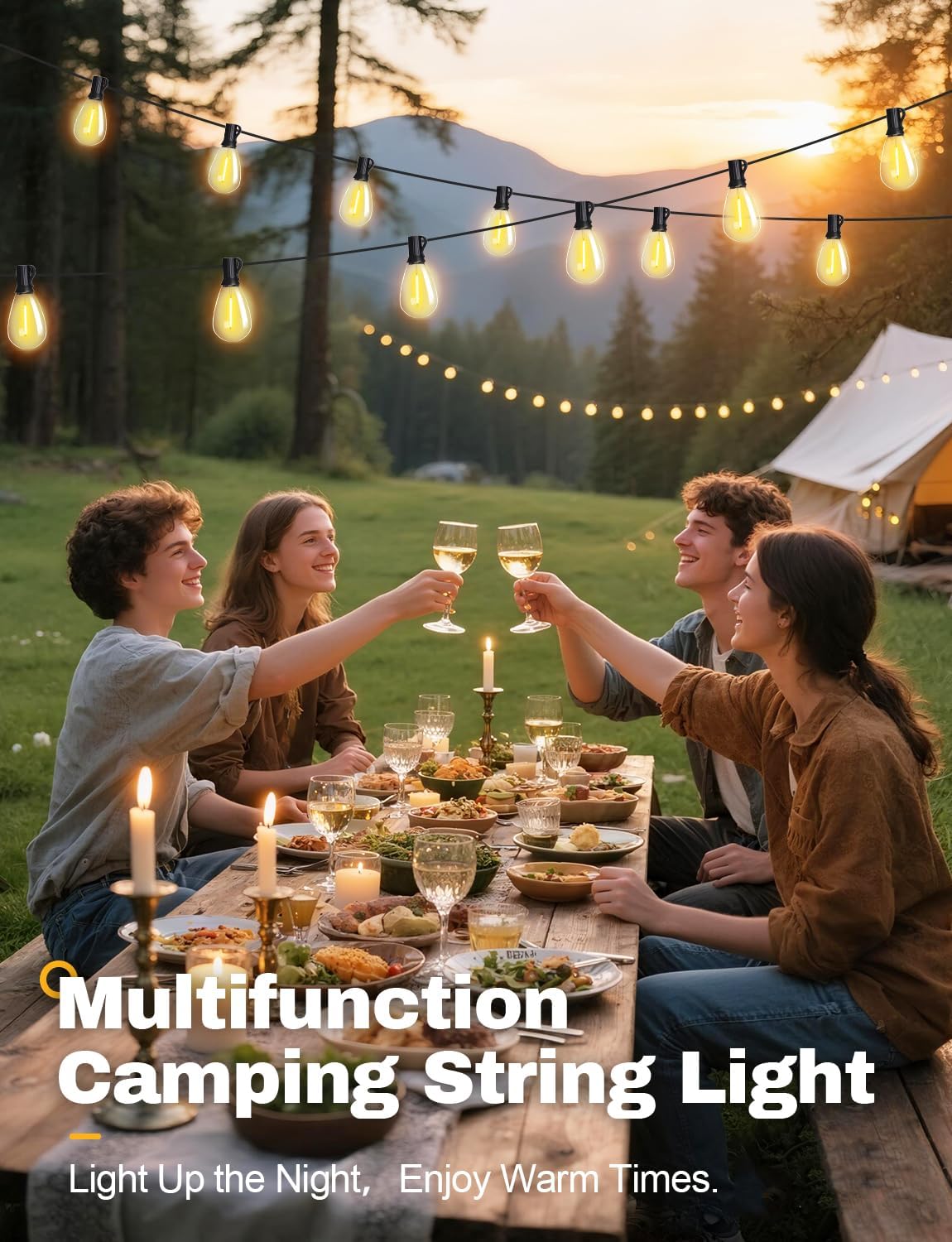 Tenmiro 60FT Solar String Lights Outdoor with Remote and 16+2 LED Shatterproof Bulbs Dimmable & Timing 3 Light Modes Solar Patio String Lights for Cafe, Garden, Deck, Outside Wedding Last for 10+Hrs