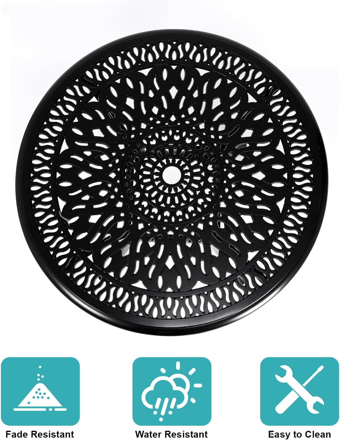 3 Piece Outdoor Bistro Set, All-Weather Patio Cast Aluminum Table and Chairs Set of 2 with 2.4" Umbrella Hole for Patio, Front Porch,Garden, Backyard, Balcony, Black