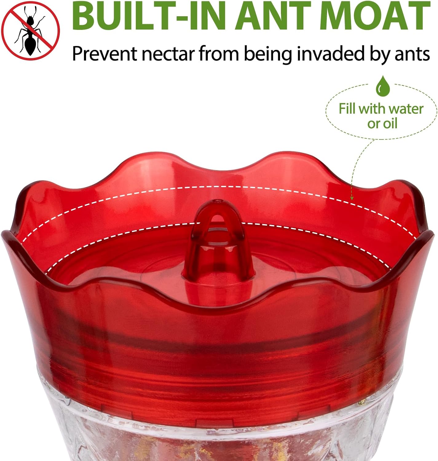 Hummingbird Feeders for Outdoors Hanging, BOLITE Glass Hummingbird Feeder, 4 Bee Guard Feeding Ports, Built-in Ant Moat, Leak Proof, 15 Ounces, Stars Decor, Red, 2 Pack, Gifts for Women Men