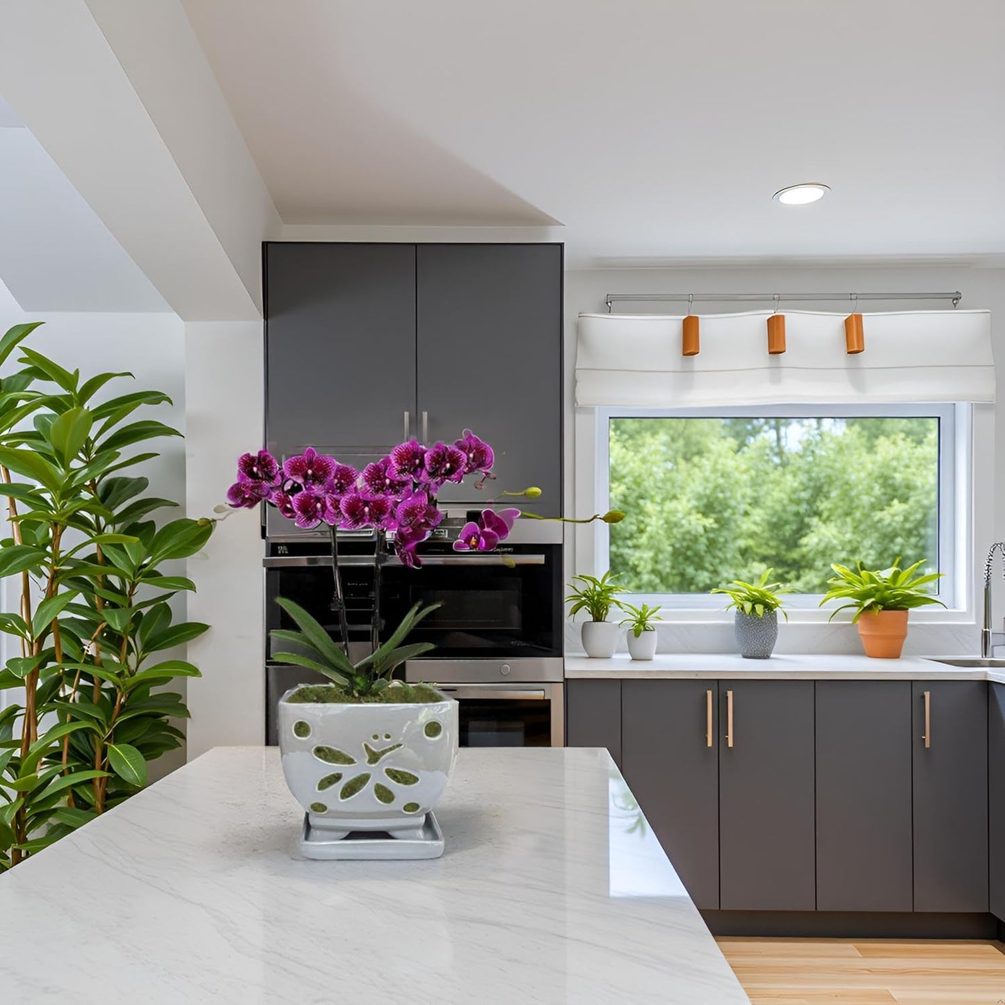 Orchid Pots with Holes Square Ceramic Orchid Planter Pots 5.5 inch (Gray)