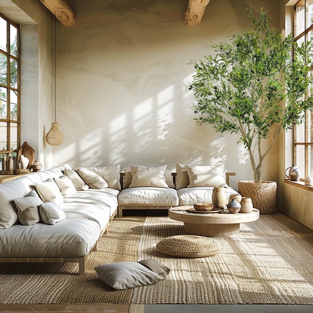 Artificial Tree Faux Olive Tree 8ft Tall Fake Olive Plant in Pot Fake Silk Tree Faux Plants Indoor