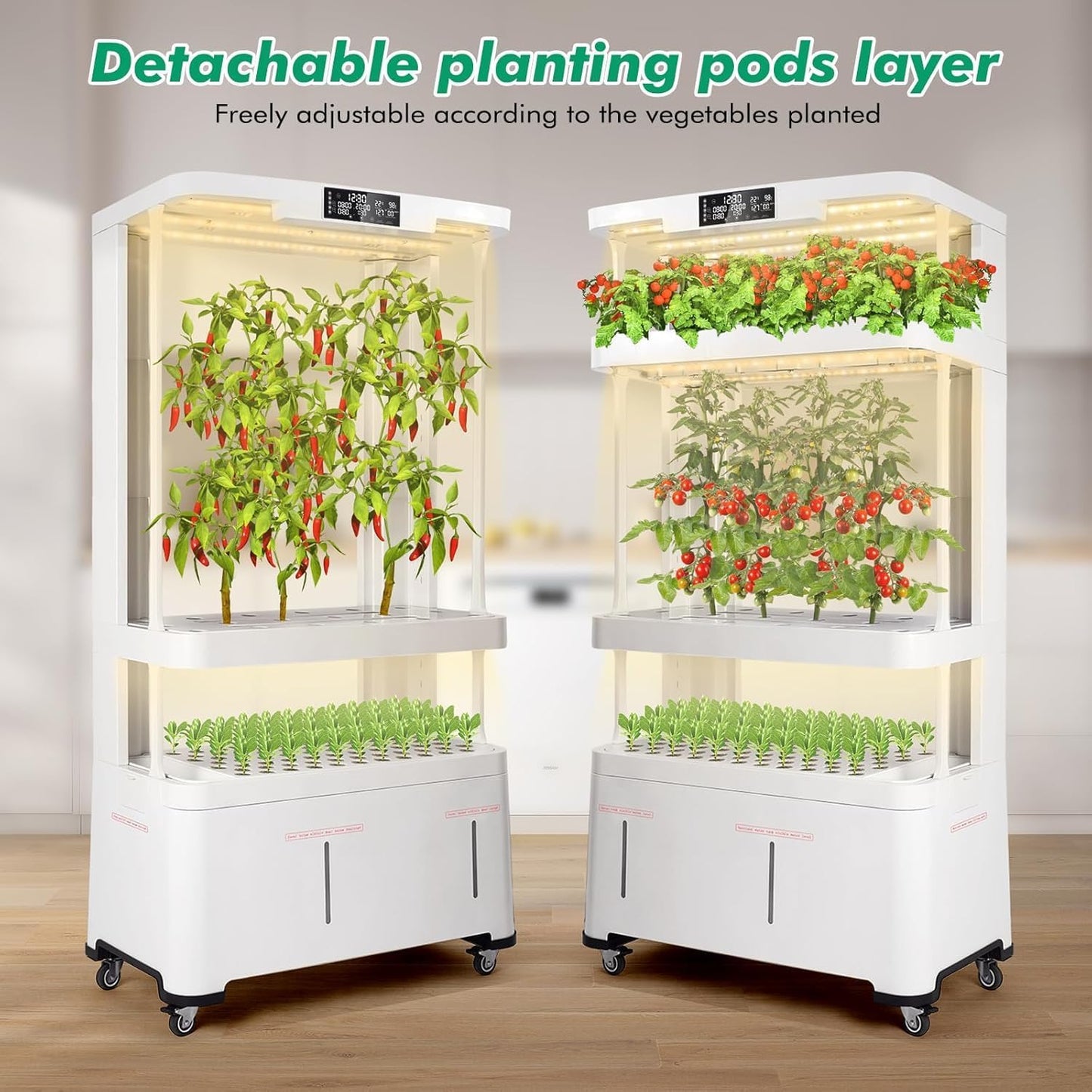 4-Tier Hydroponics Growing System Kit with 130 Pods, Lager Indoor Garden System with LED Grow Light, Automatic Quiet Water Circulation, Food-Grade PP Material Hydroponic Tower for Vegetables