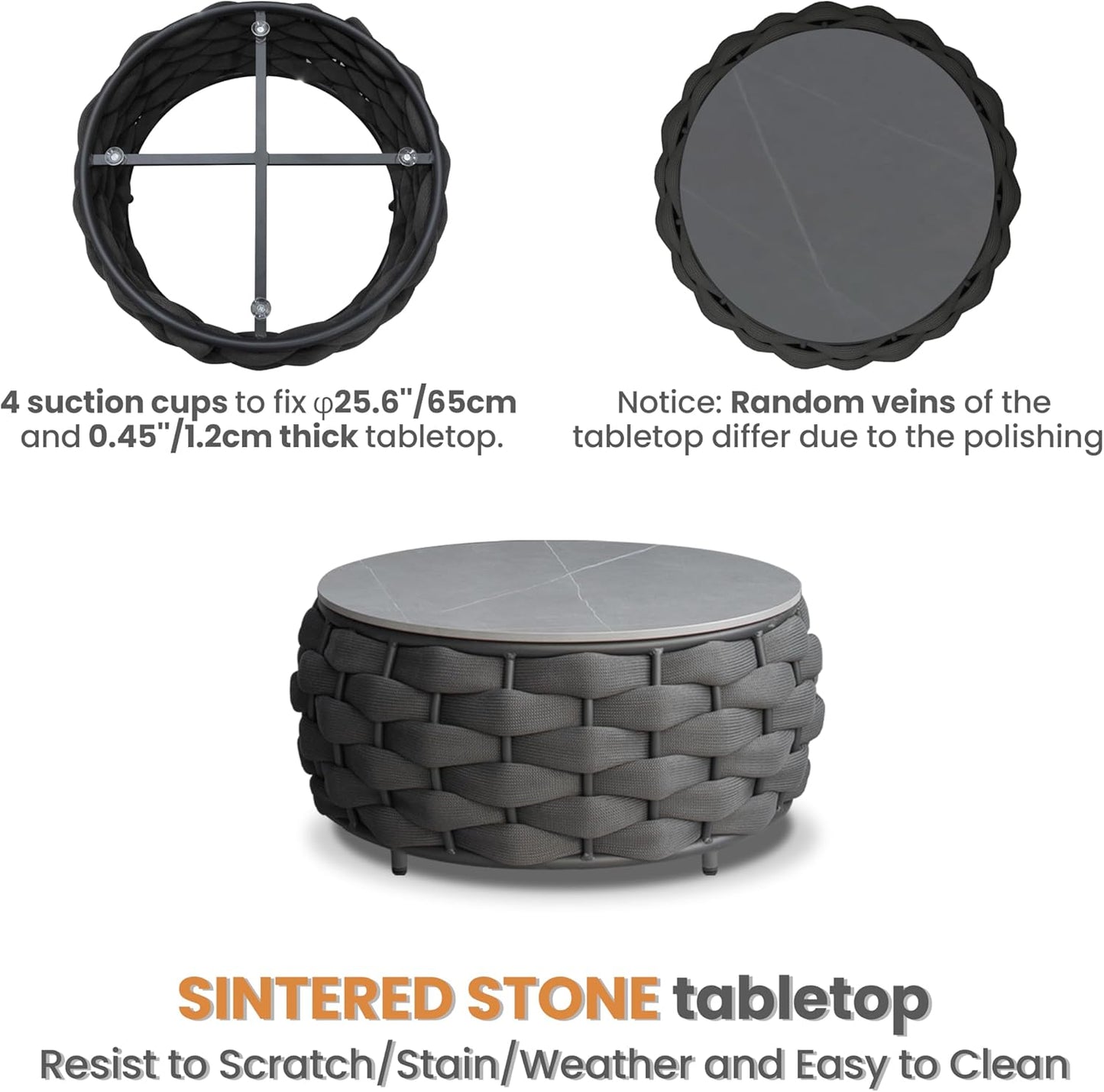 Lanai Outdoor Furniture Set: 6-Piece Aluminum Woven Rope Patio Conversation Set - Modern Cushions Sofa Set Assembled - Porch Seating Couch Set for Deck Yard Garden Pool Hotel Resort, Dark Grey