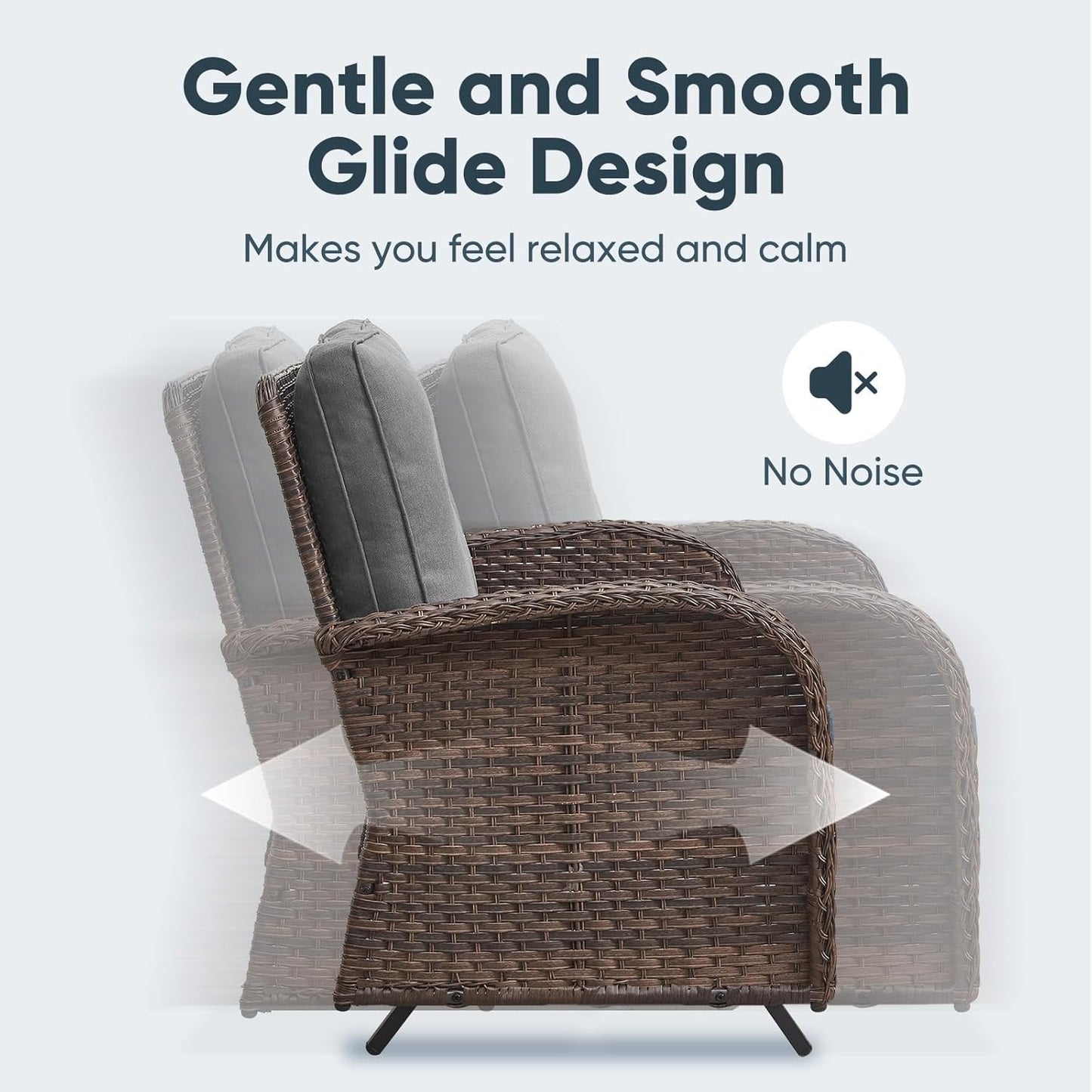 5 Piece Outdoor Patio Furniture Set with Deep Seating Swivel Rocker Chairs Loveseat and Rattan Coffee Table Outdoor Conversation Sets for Deck Backyard Poolside, Gray