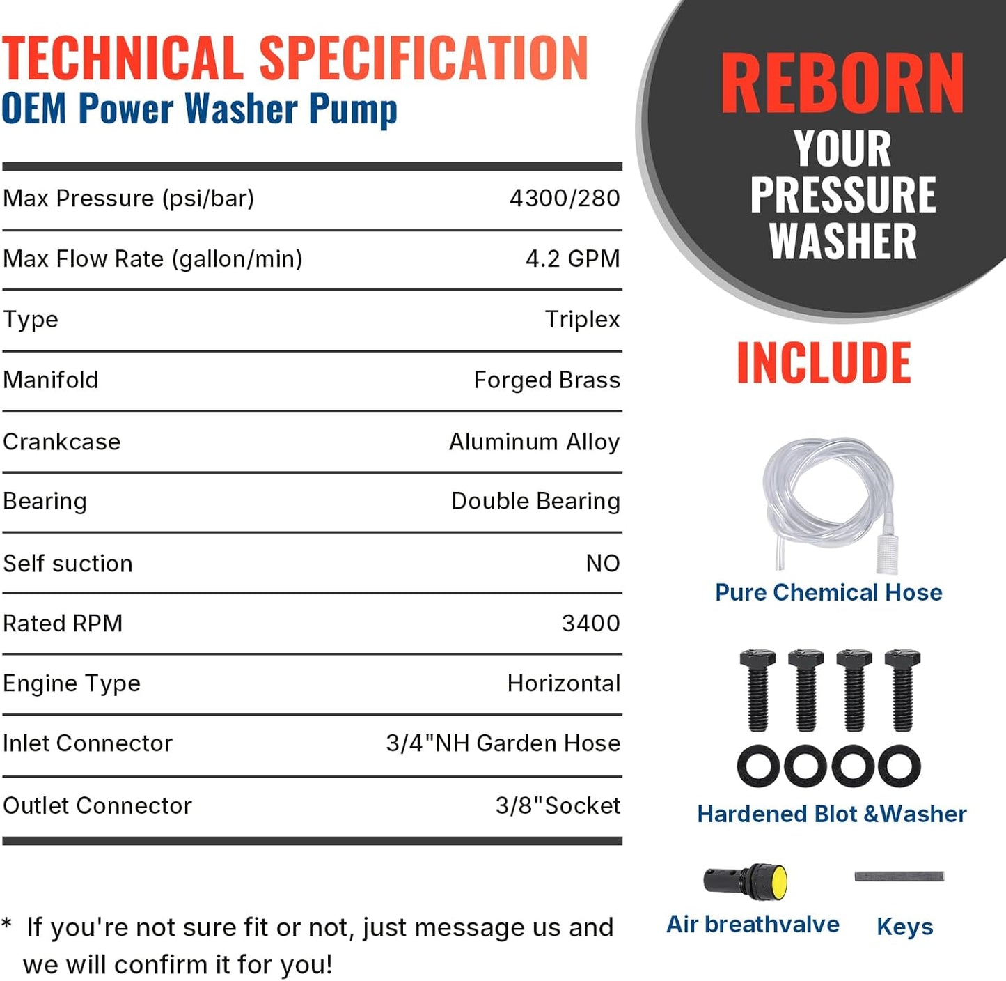 YAMATIC Horizontal Triplex Plunger Pressure Washer Pump 1" Shaft 4300 PSI 4.2 GPM, Replacement for Simpson AAA 90034, 90039,90038, Honda GX340, GX390, GX270 for Industrial Gas Powered Washers