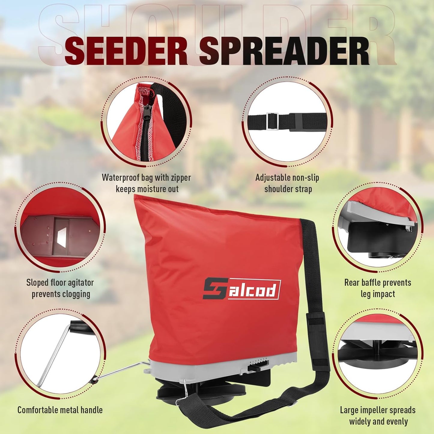 Bag Seed Spreader, Multiple Spread Options, Fit for Spreading Grass Seeds and Fertilizers, Red