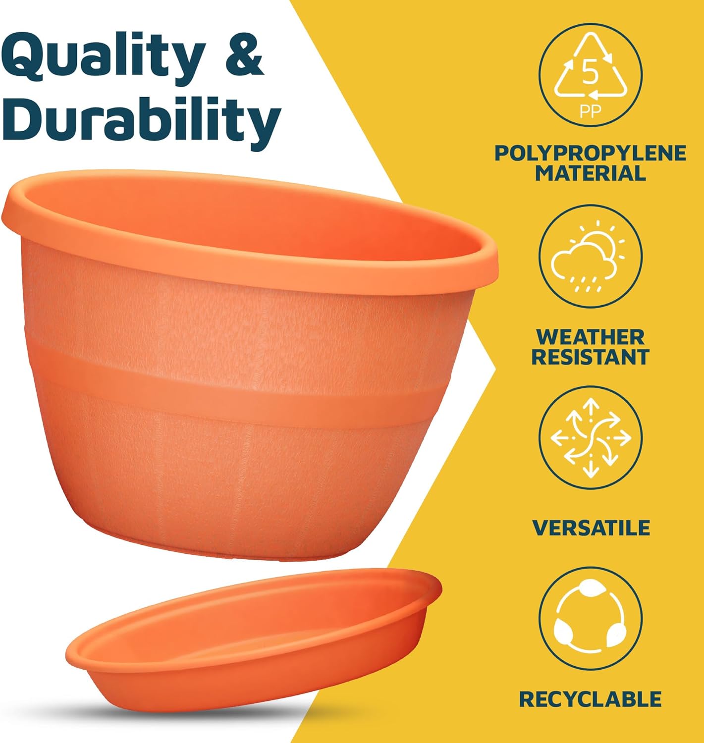 10-Inch Whiskey Barrel Planters Outdoor Pack of 20 - Durable Plastic Plant Pots for Indoor & Outdoor Use with Drainage & Saucer, Lightweight Rustic Barrel Planters for Flowers, Herbs & Small Plants