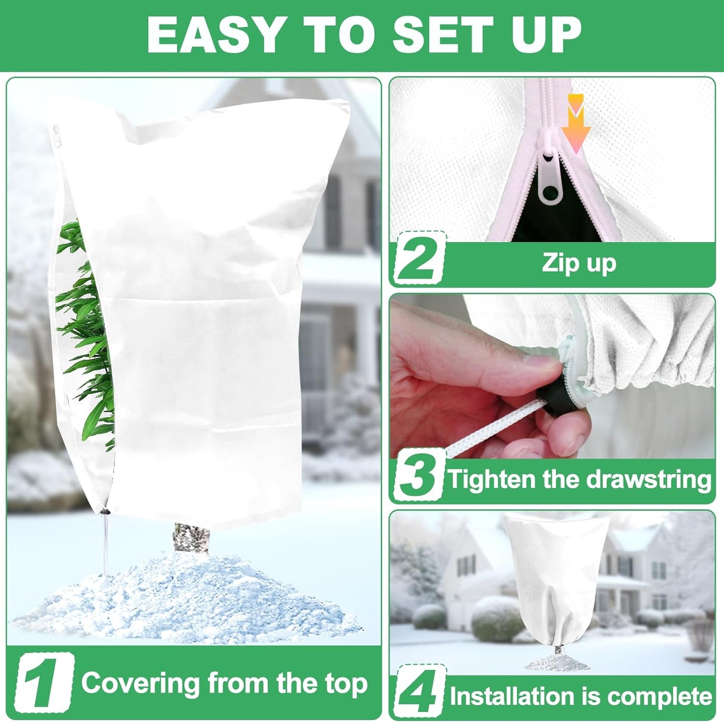 Winter Plant Covers Freeze Protection with Zipper Drawstring, 2 Pack 70.8" X 82.6" Tree Covers for Winter Cold Weather Large Frost Blankets Shrub Jacket for Outdoor Plants Tree Covers Bags