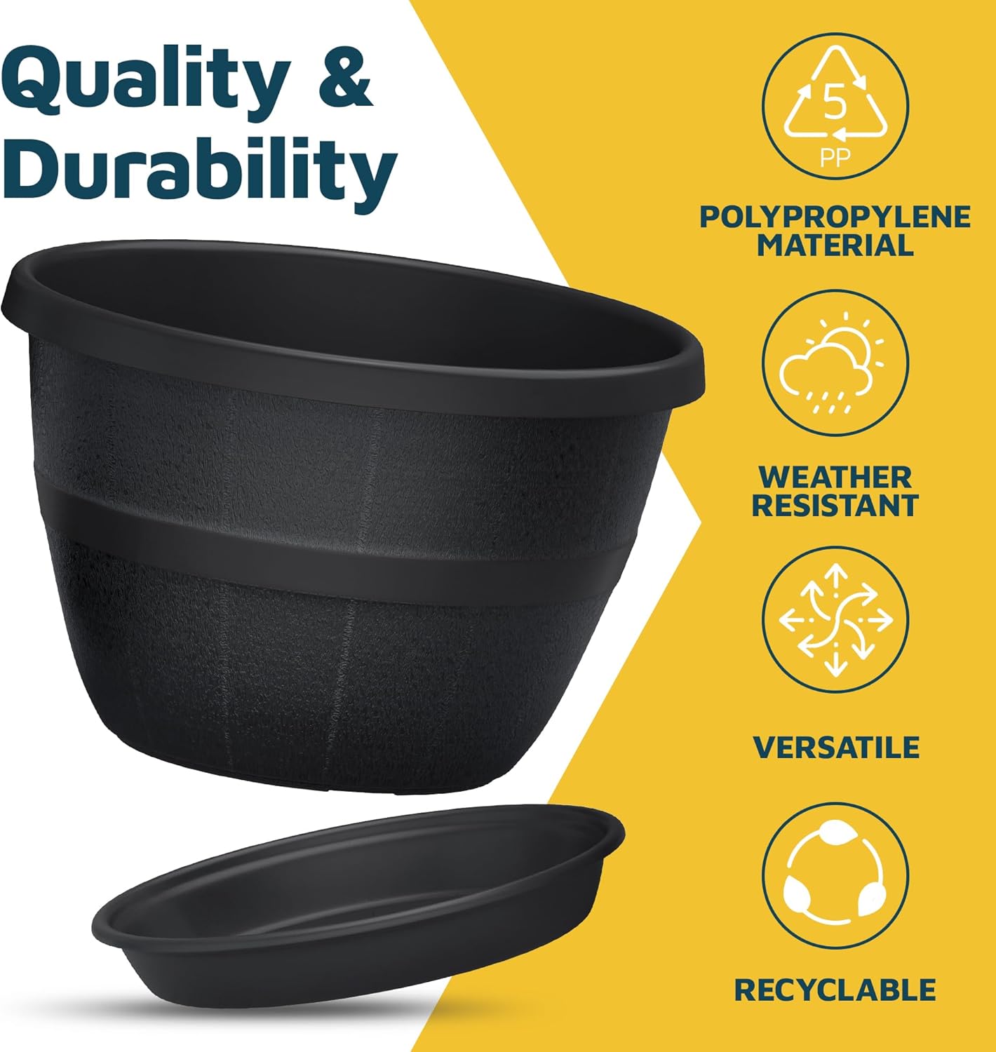 10-Inch Whiskey Barrel Planters Outdoor Pack of 20 - Durable Plastic Plant Pots for Indoor & Outdoor Use with Drainage & Saucer, Lightweight Rustic Barrel Planters for Flowers, Herbs & Small Plants