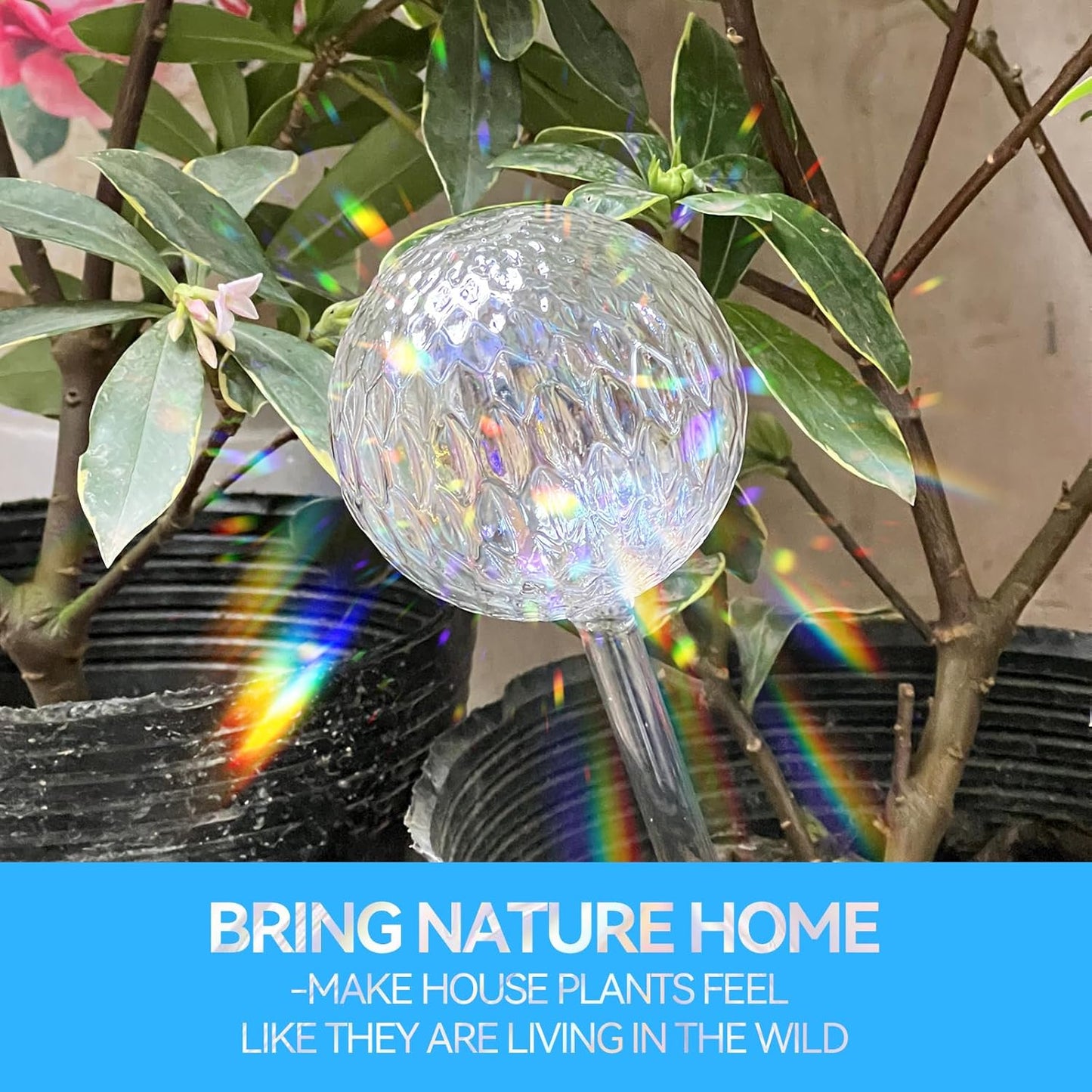FLORA GUARD Plant Watering Globes, 4-PCS Iridescent Rainbow Glass Water Bulbs, Self Watering Planter Insert, Automatic Plant Waterer Bulbs Devices