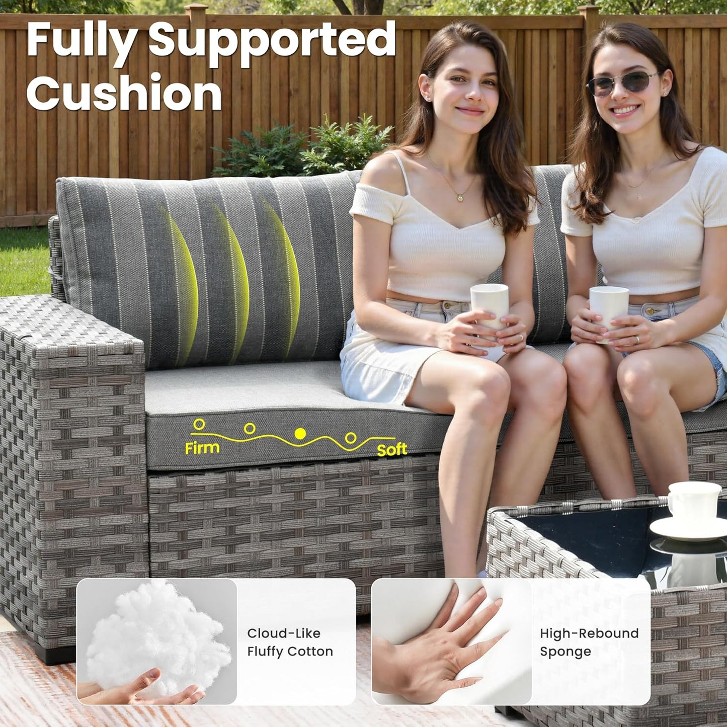 ovios 13 Pieces Patio Furniture Set, Outdoor Wicker Sectional Sofa with 54 Inch Fire Pit Table Comfy Cushions, Modern Modular Deep Seat Rattan Couch Conversation Set, Dark Gray Stripe
