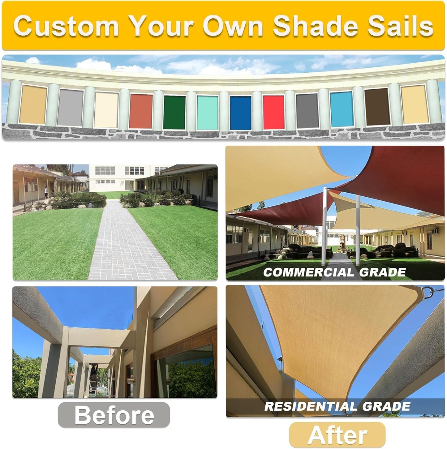 KANAGAWA Sun Shade Sail Curved 20'X26' Sand Rectangle Outdoor Shade Cover UV Blovk Canopy for Patio Garden Backyard Heavy Duty Permeable 185GSM (We Make Custom Size)