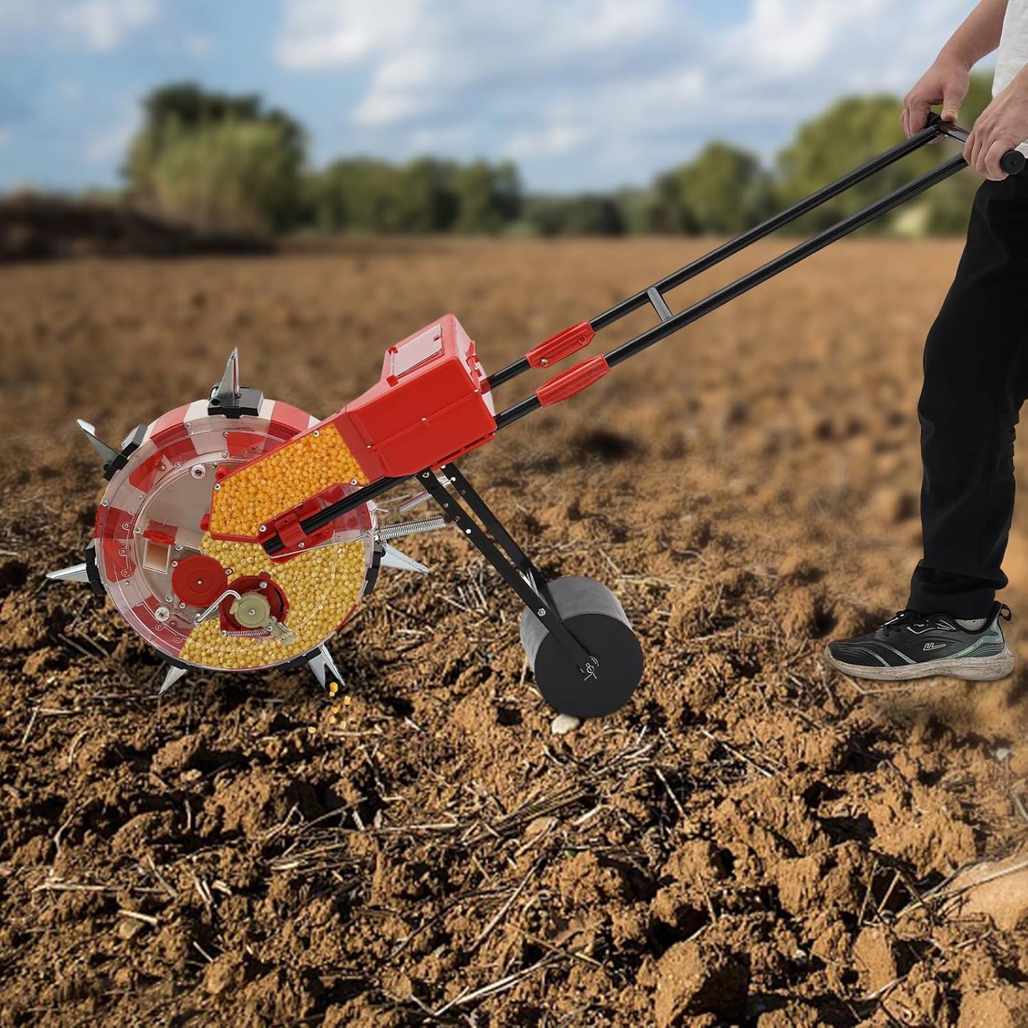 Manual Seeder,Garden Hand-Push Seeding Machine Walk-Behind Row Crop Planter Roller Seeding Hand Push Seeder for Soy Peanut Corn Cotton Soybean (7 Nozzles)