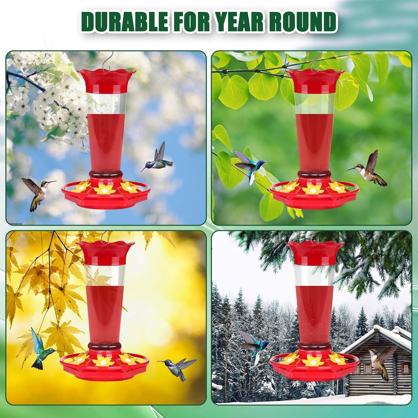 FEED GARDEN 10 OZ Hummingbird Feeders for Outdoors Hanging Ant and Bee Proof, Plastic Humming Birds Feeders for Outside with 5 Feeding Ports, Red Hanging Mount Hummingbird Feeder Easy Clean