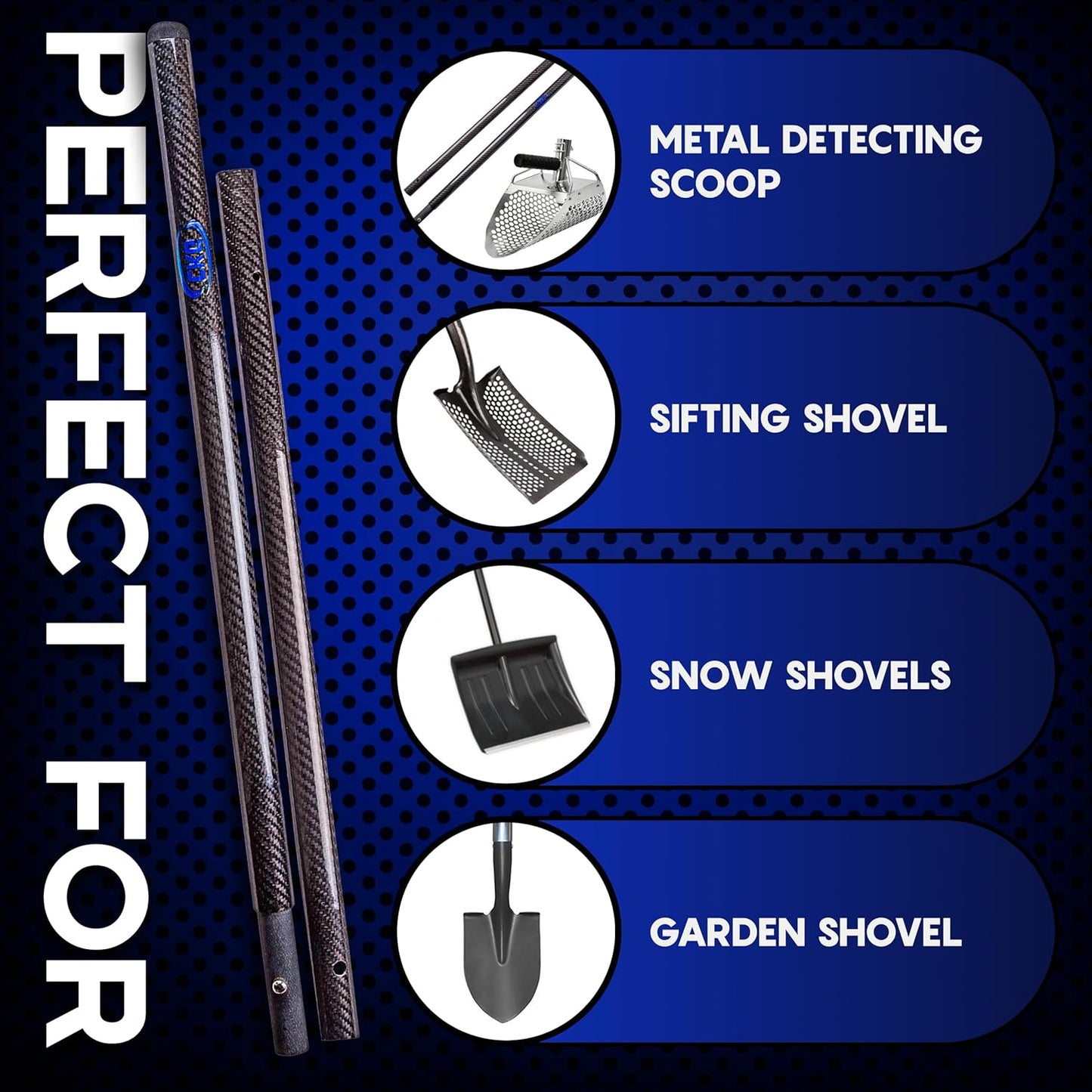 CKG Metal Detector Shovel Travel Carbon Handle Total Length 45.5' Diam 1.1 for Scoop Shovel, Universal Lightweight Pole for Beach Metal Detecting Digging Tools – Black/Travel Size