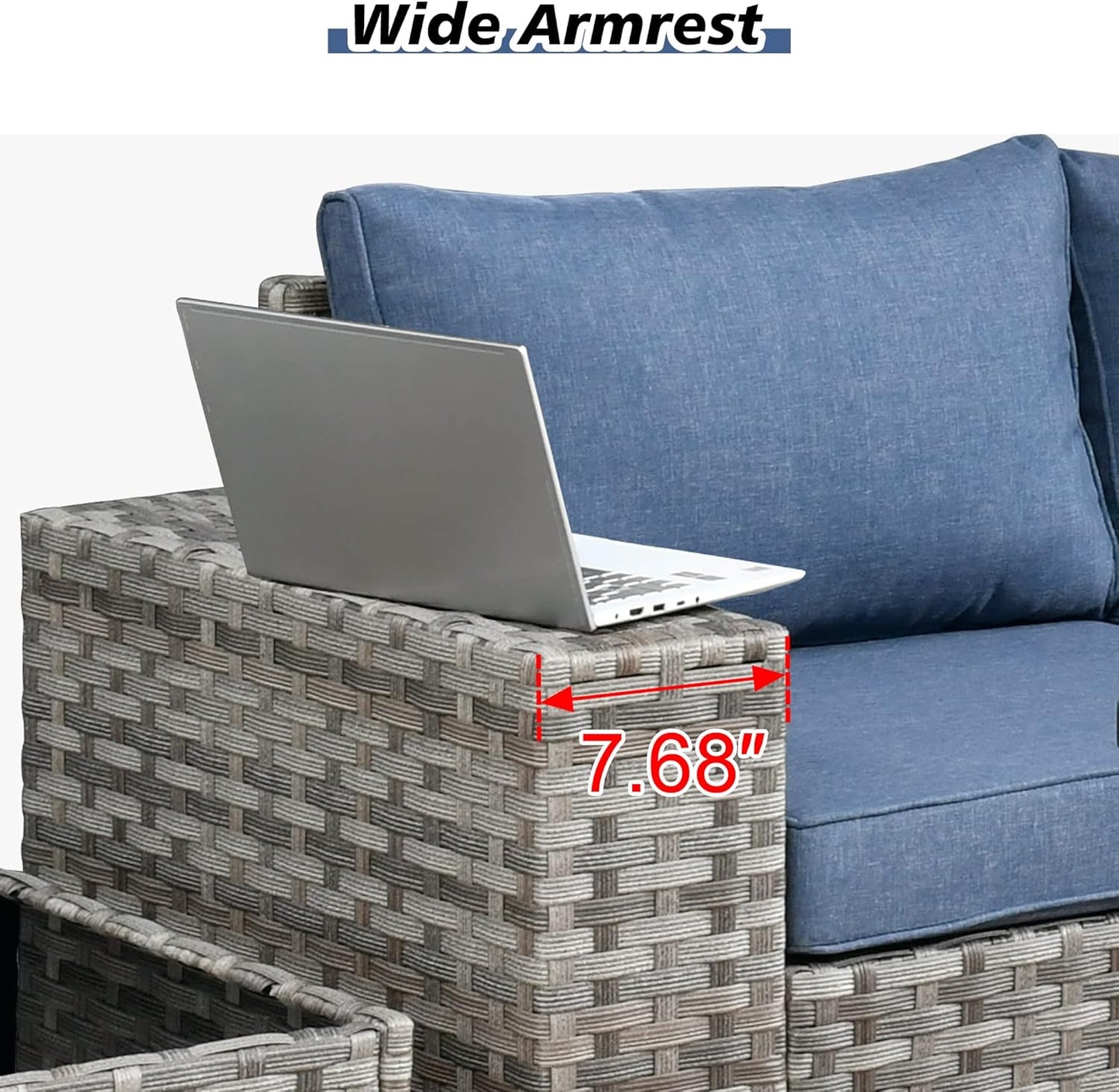 HOOOWOOO 13 Piece Modular Patio Outdoor Sectional Furniture Set with Gas Propane Fire Pit Table,Wicker Conversation Sofa Set,Out Door Couch Set with Wide Arm Outside(Denim Blue)