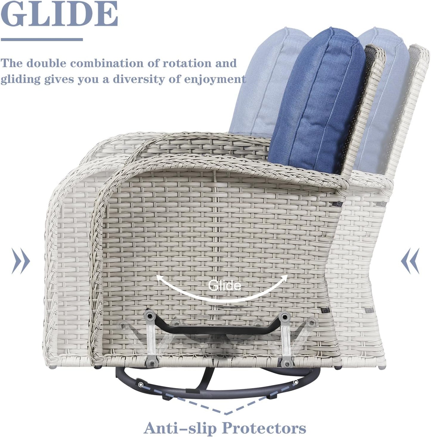 Patio Conversation Sets Wicker Furniture, 7 PCS Outdoor Swivel Rocker Furniture Set for Patio Deck Poolside, 2 Swivel Rockers 2 Club Chairs 2 Rattan Tables 1 Loveseat Included, Blue Cushion