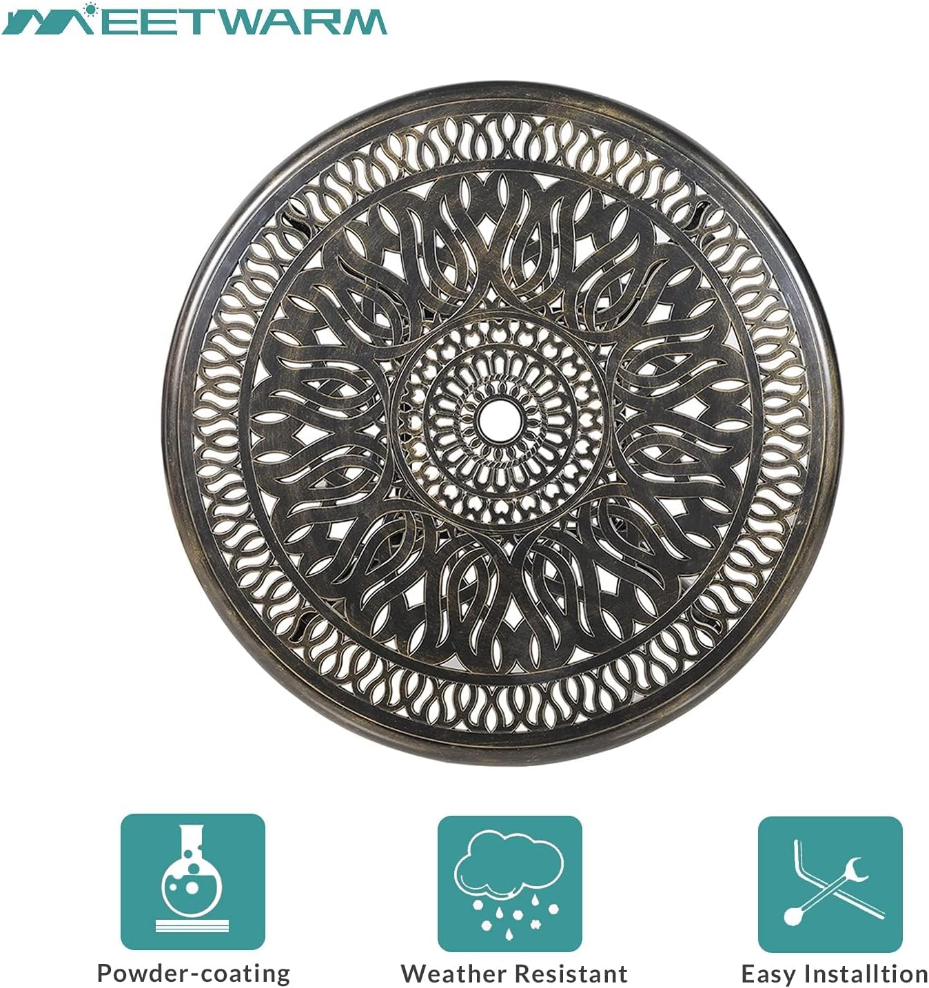 MEETWARM 3 Piece Outdoor Patio Bistro Set, All-Weather Cast Aluminum Dining Furniture Set Includes 2 Chairs and a 35.4” Round Table with Umbrella Hole for Garden Deck