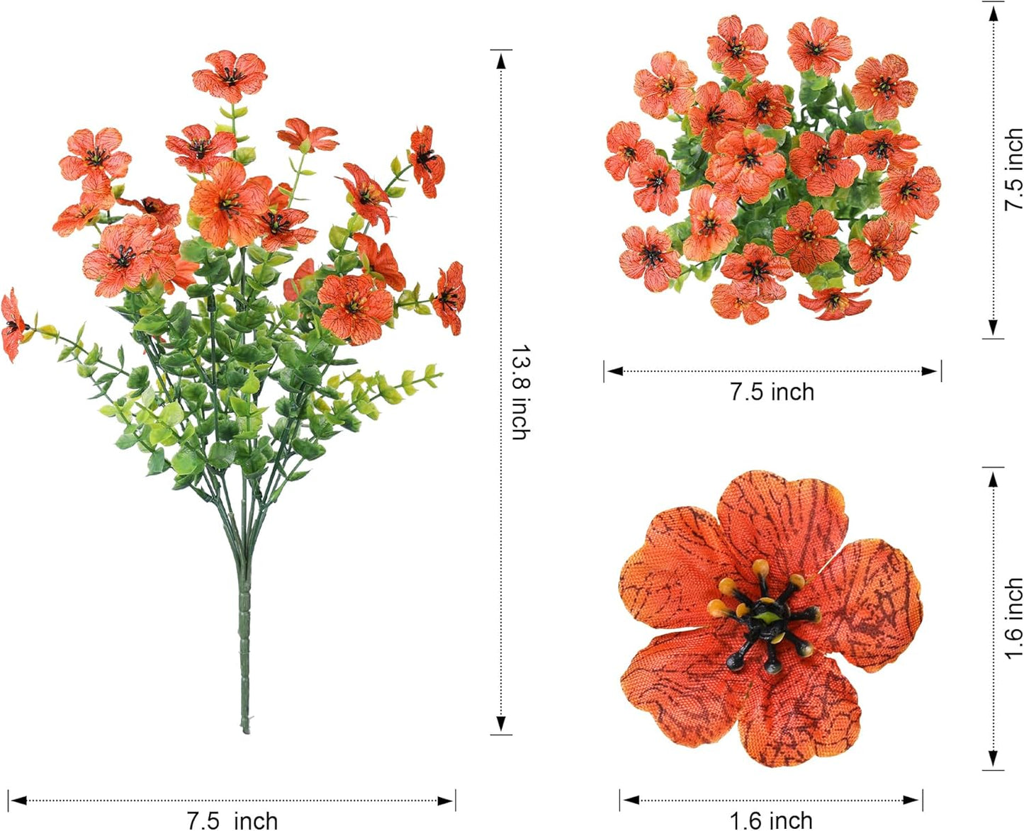 Artificial Flowers for Outdoor Indoor Garden Home Decoration, Faux Flower Daisy with Eucalyptus Leaves Fake Plants Greenery Boxwood Porch Patio, 12 Bundles Orange