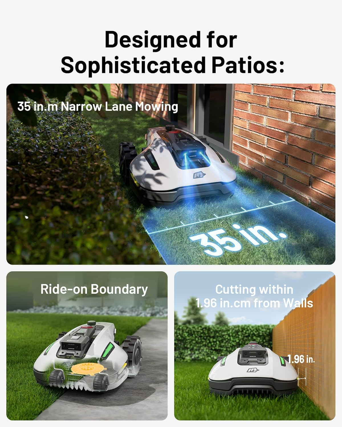 YUKA Mini 500H Robotic Lawn Mower Reception 0.12 Acre,Max. 0.17 Acre, Ultrasense AI Vision+ RTK Positioning, Auto Mapping, App Control, 50% Slope, Cutting Height 2''~3.5'', 15 Mowing Zones