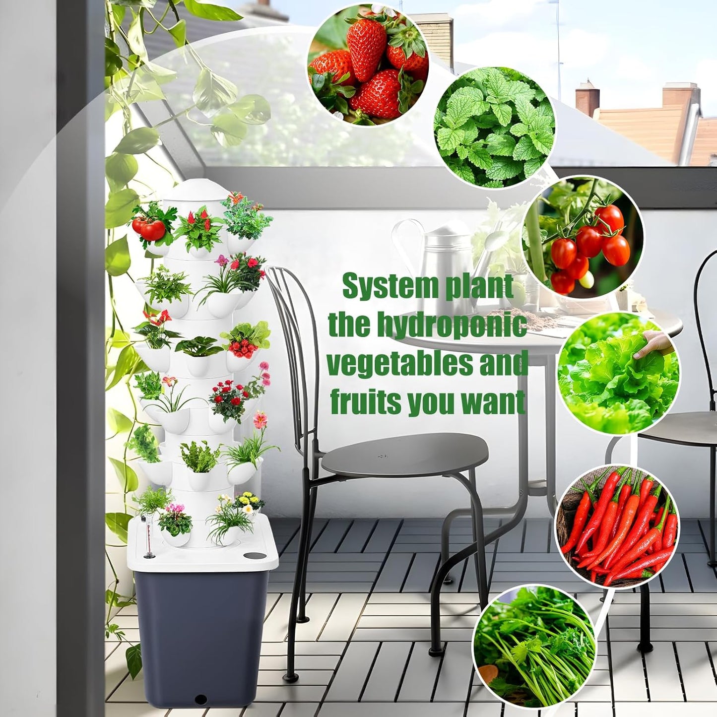 Set Hydroponic Growing Tower with 20L Tank, 6 Layers 30 Plants Indoor hydroponics Growing System kit, Soilless Cultivation Herbs Fruits Vegetables Vertical Planter Tower Kit (Black)