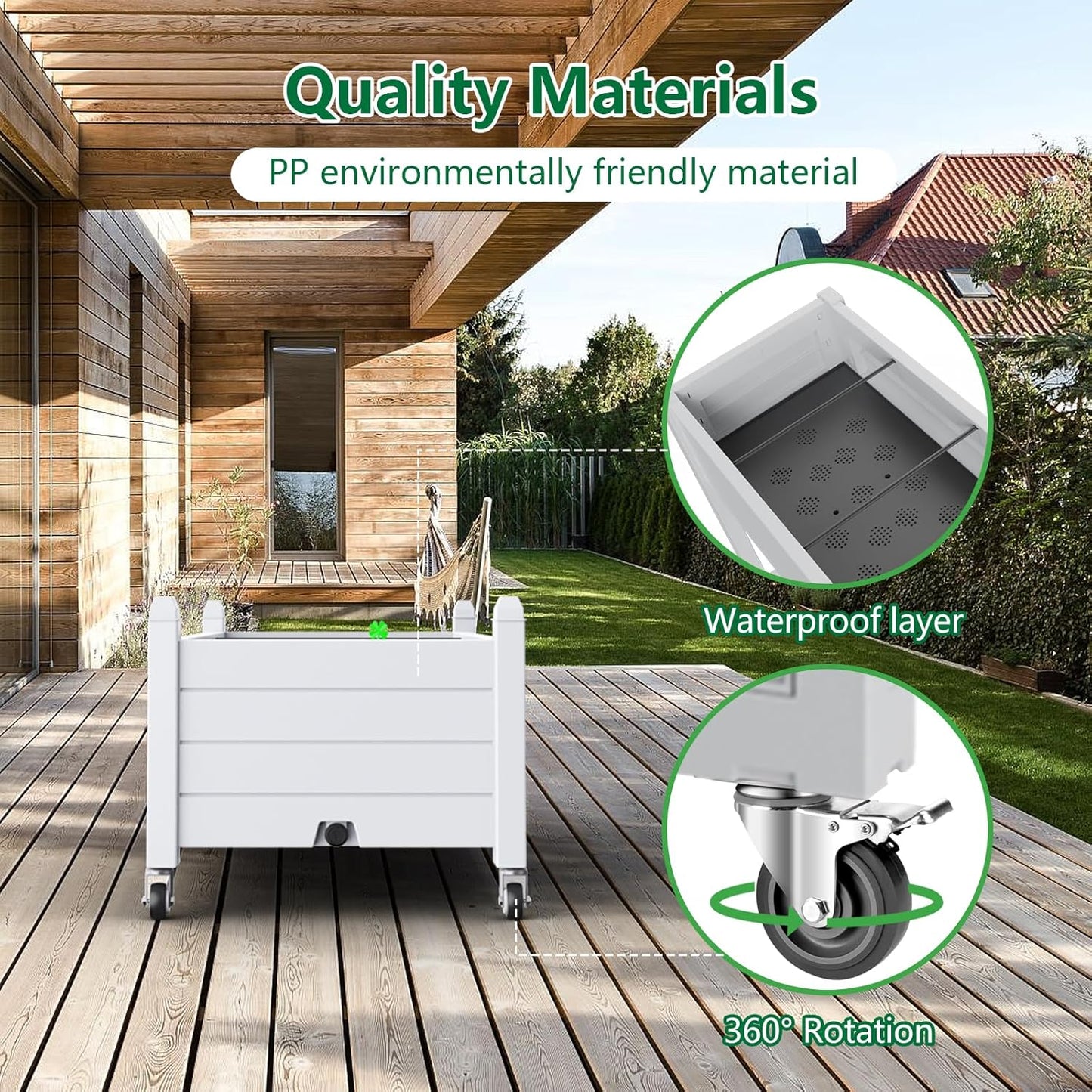 Horticulture Garden Bed, Divisible Resin Planter Box for Backyard, Patio, Balcony, with 4 Legs and 4 Swivel Lockable Wheels(Ashen,43.31 * 17.72 * 17.56)