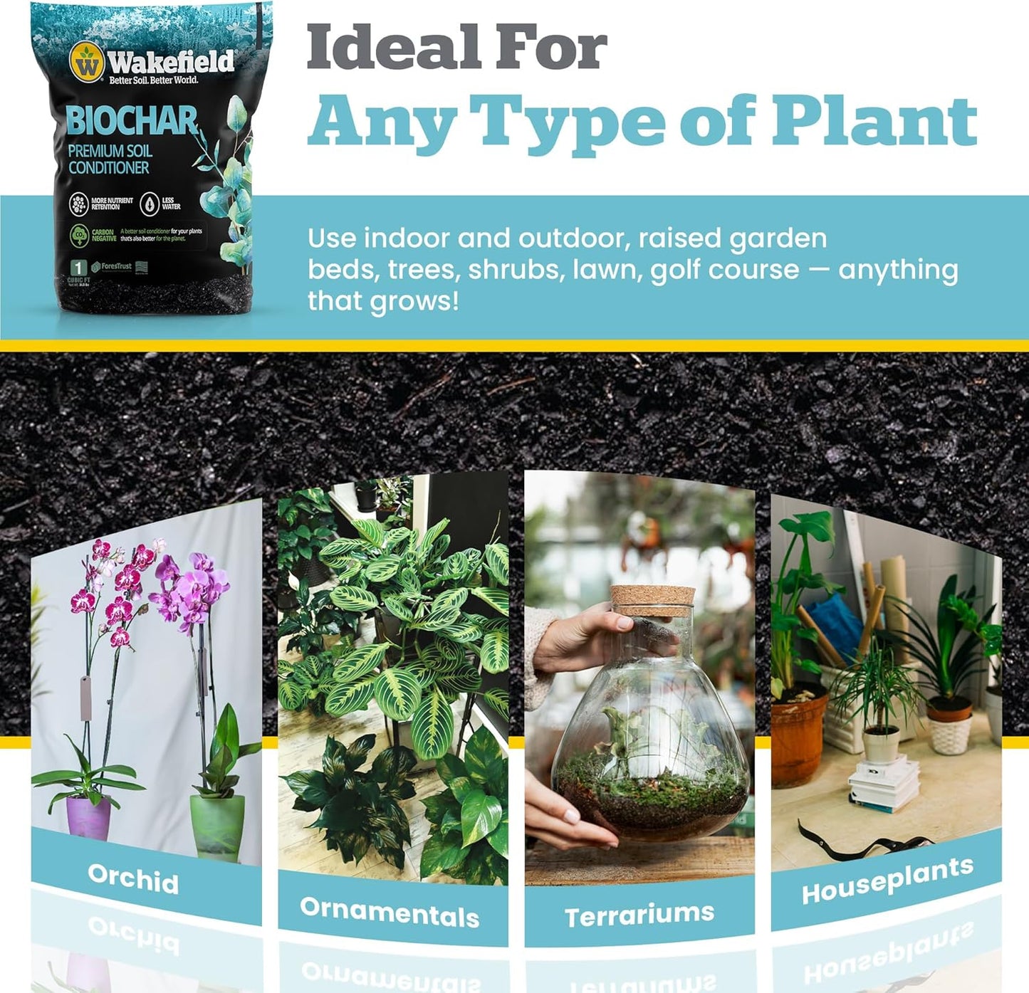 Wakefield Premium Organic Biochar Soil Amendment & Soil Conditioner – Certified Carbon-Negative Nutrient-Locking, Water-Efficient Bio Char for Plants & Lawns - Soil Amendments for Lawn - 1 CF