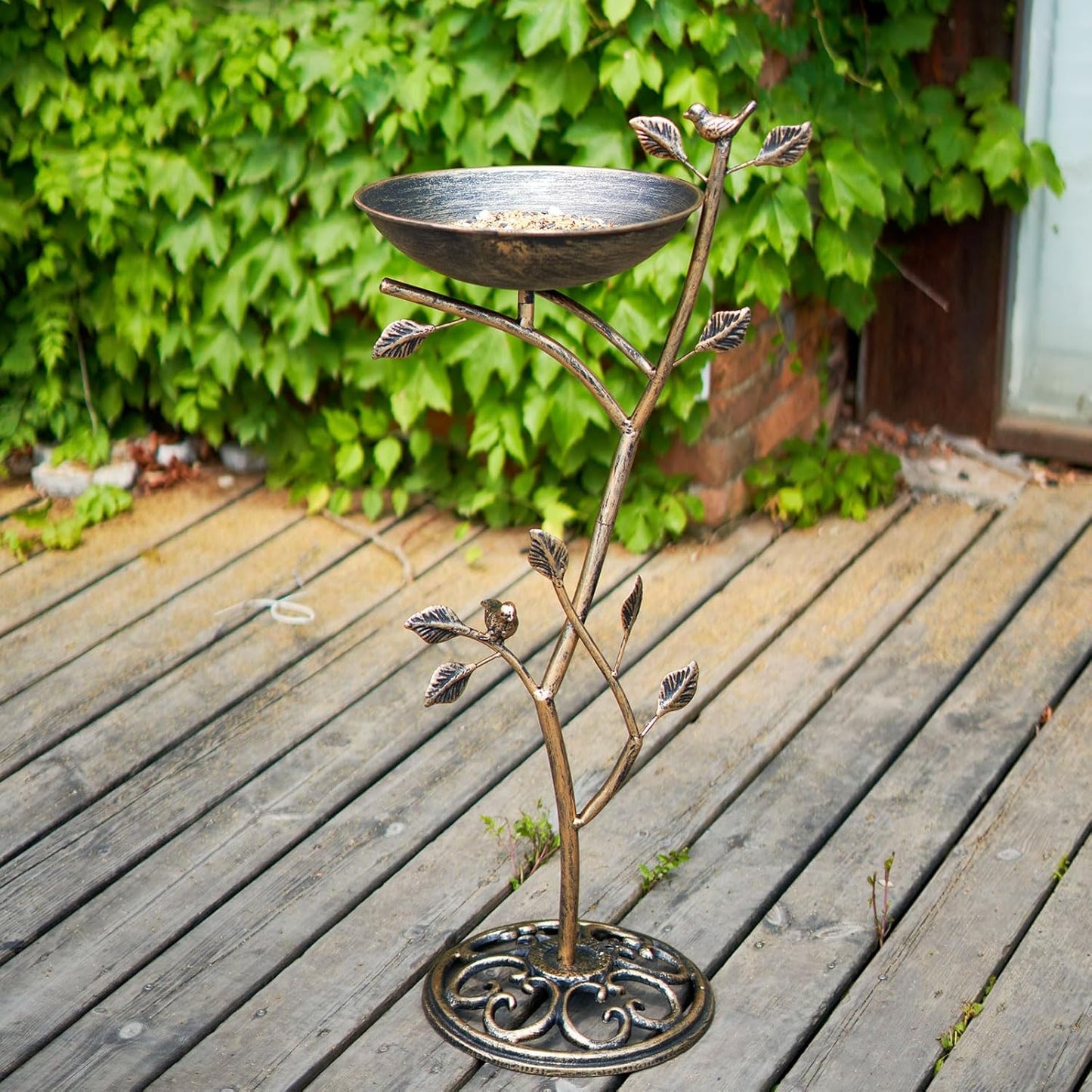 Diam 11.4" W x 31" H Cast Iron Pedestal Bird Bath, Bird Baths for Outdoors,Vintage Metal Bird Bath Garden Yard Decoration