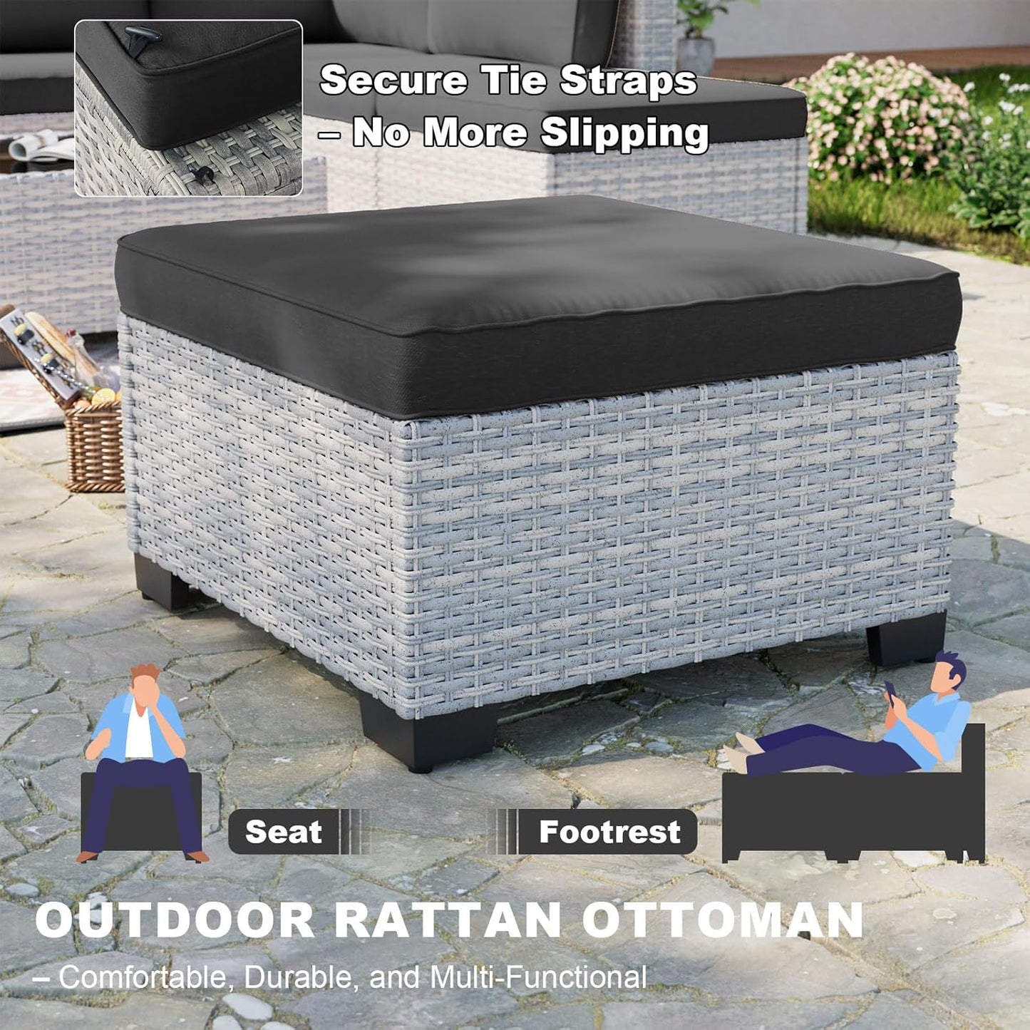 12-Piece Patio Furniture Set, Outdoor Patio Furniture with Swivel Chairs Set, Ottomans, Modular Patio Sofa, Dual-Strand Wicker Rattan, Rust-Resistant Frame, Black