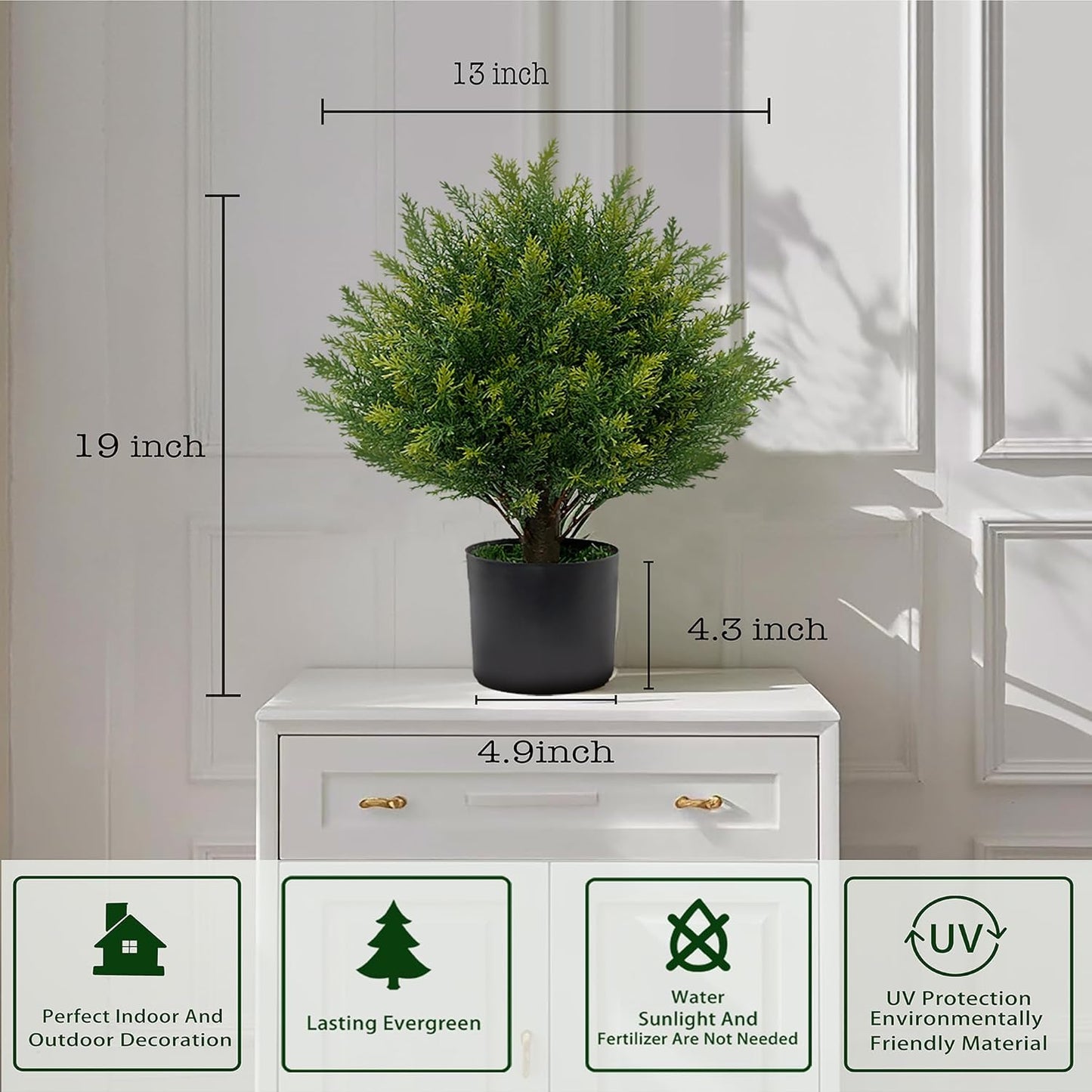 Artificial Topiary Ball Tree 19''T Faux Little Bush Ball Tree UV Resistant Shrub Potted Artificial Plant for Outdoor Indoor Front Porch Garden